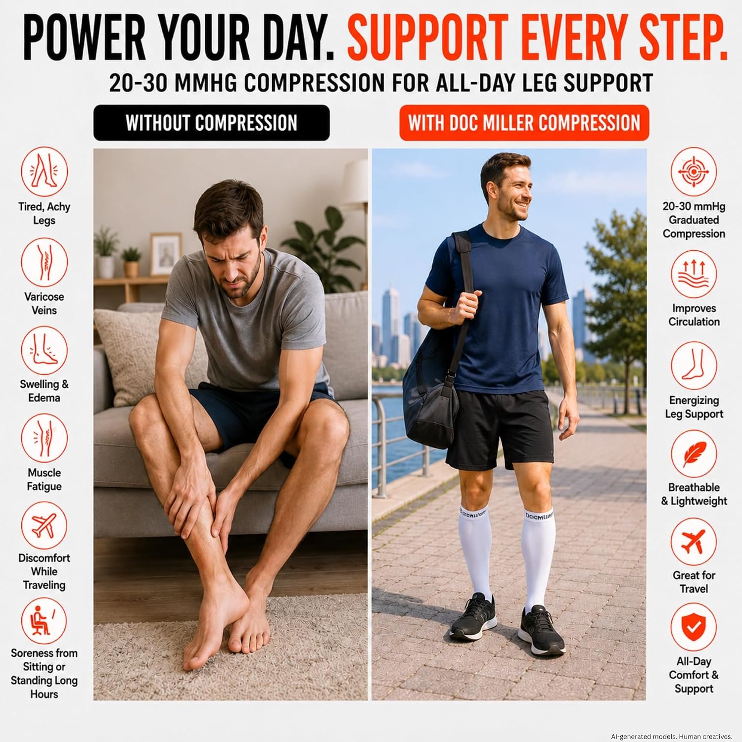 Doc Miller Open Toe Compression Socks, 20-30 mmHg, Knee High, Men & Women | Toeless Compression Sleeves, Knee-High Stockings: Shin Splints, Varicose Veins, Travel, Calf Support & Muscle Recovery, Pair - Image 4