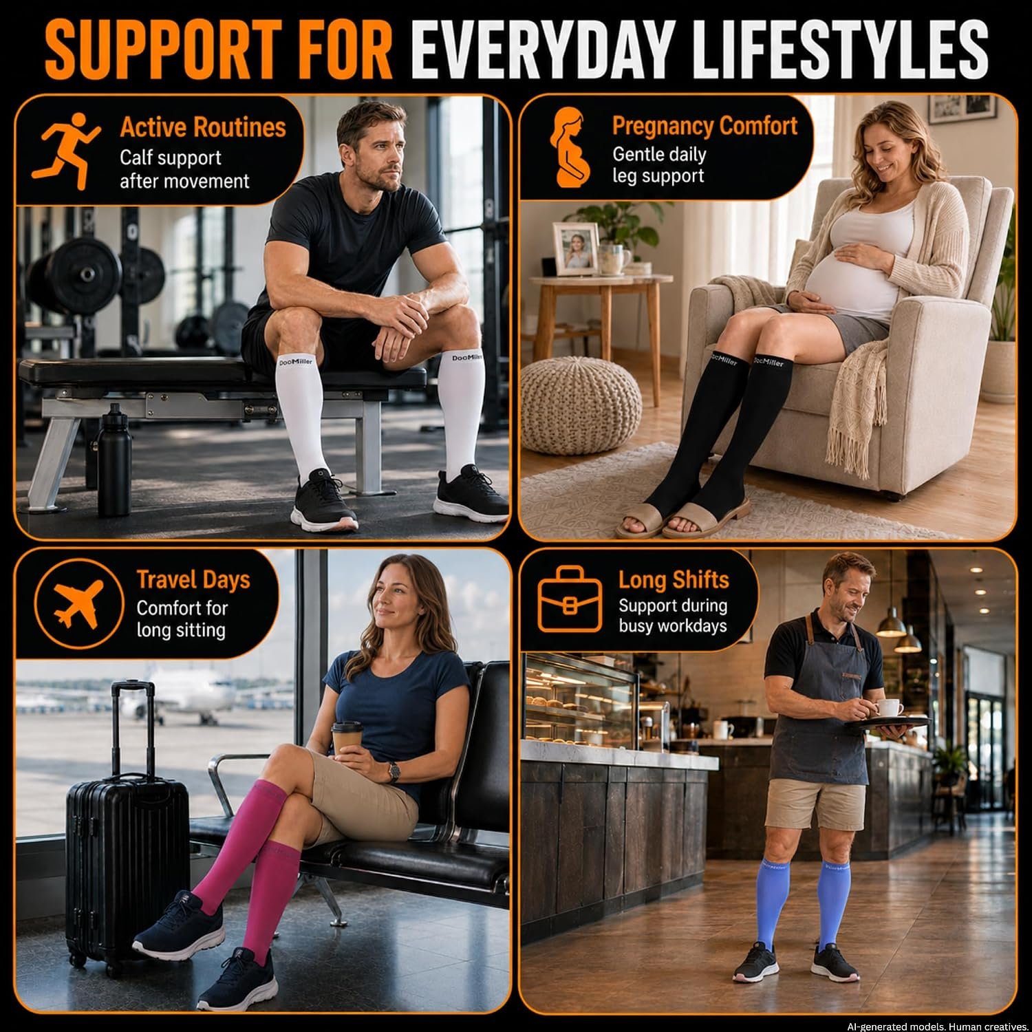 Doc Miller Open Toe Compression Socks, 20-30 mmHg, Knee High, Men & Women | Toeless Compression Sleeves, Knee-High Stockings: Shin Splints, Varicose Veins, Travel, Calf Support & Muscle Recovery, Pair - Image 6