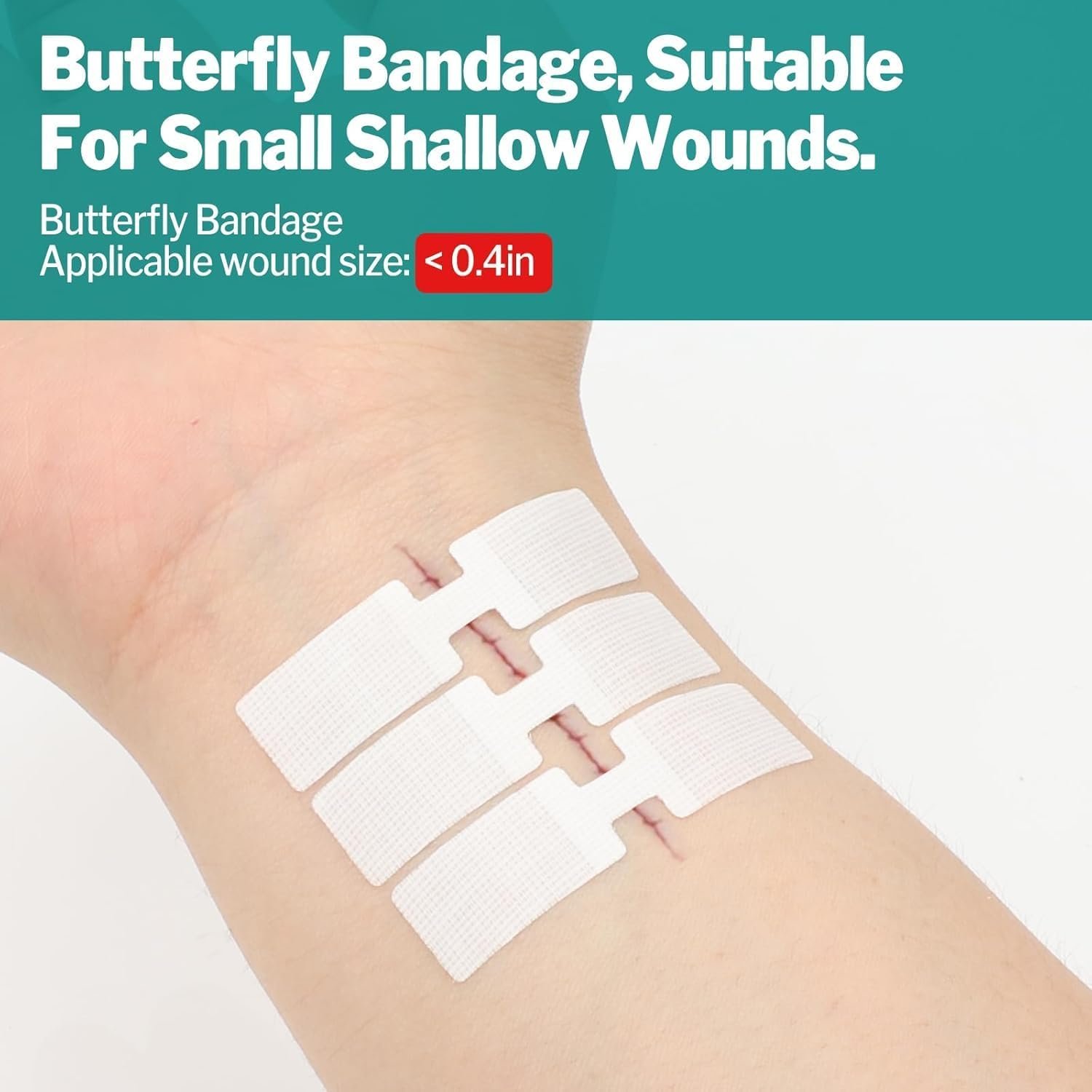 AZEN 28 Pack Wound Closure Strips, 3 Types Butterfly Bandages, Emergency Laceration Closure Kit, Repair Wounds Without Stitches, Quick Clot Zip Stitch Wound Closures Device - Image 5