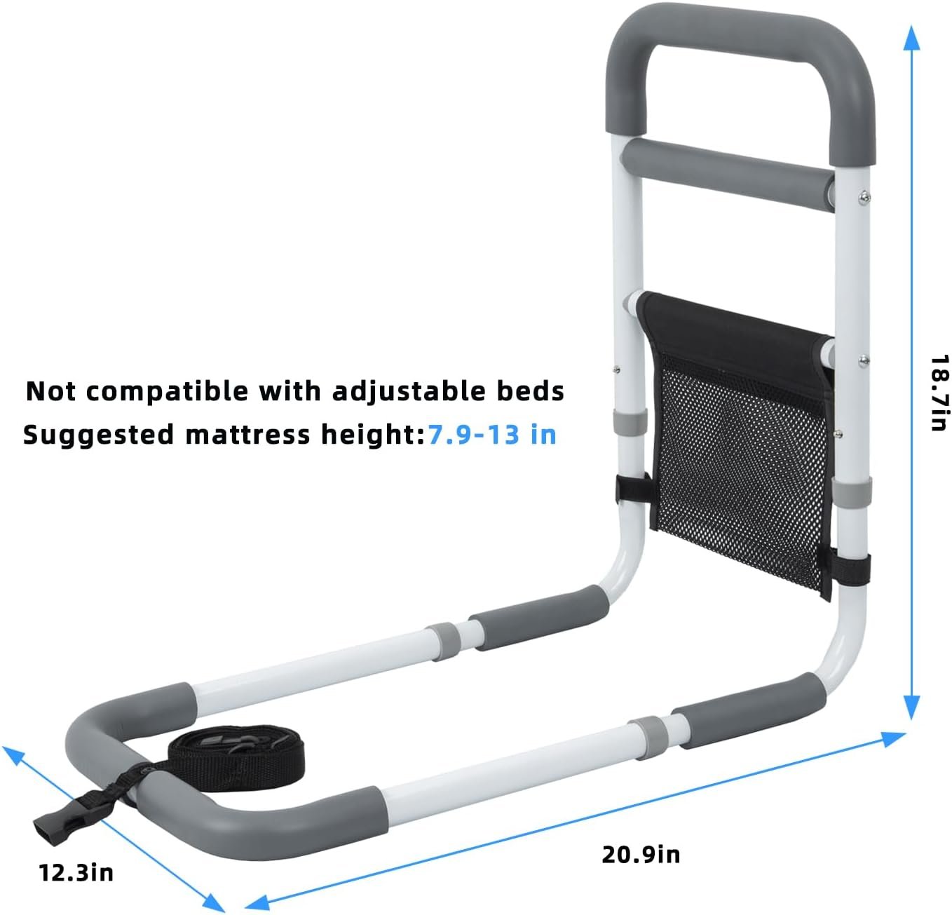 Bed Rails for Elderly Adults Safety, 350LBS Heavy Duty Grab Bar | Bed Assist Rail for Seniors, Non-Slip Bedside Handle, Fall Prevention Cane with Storage Pocket, Fits King/Queen/Full/Twin Bed - Image 3