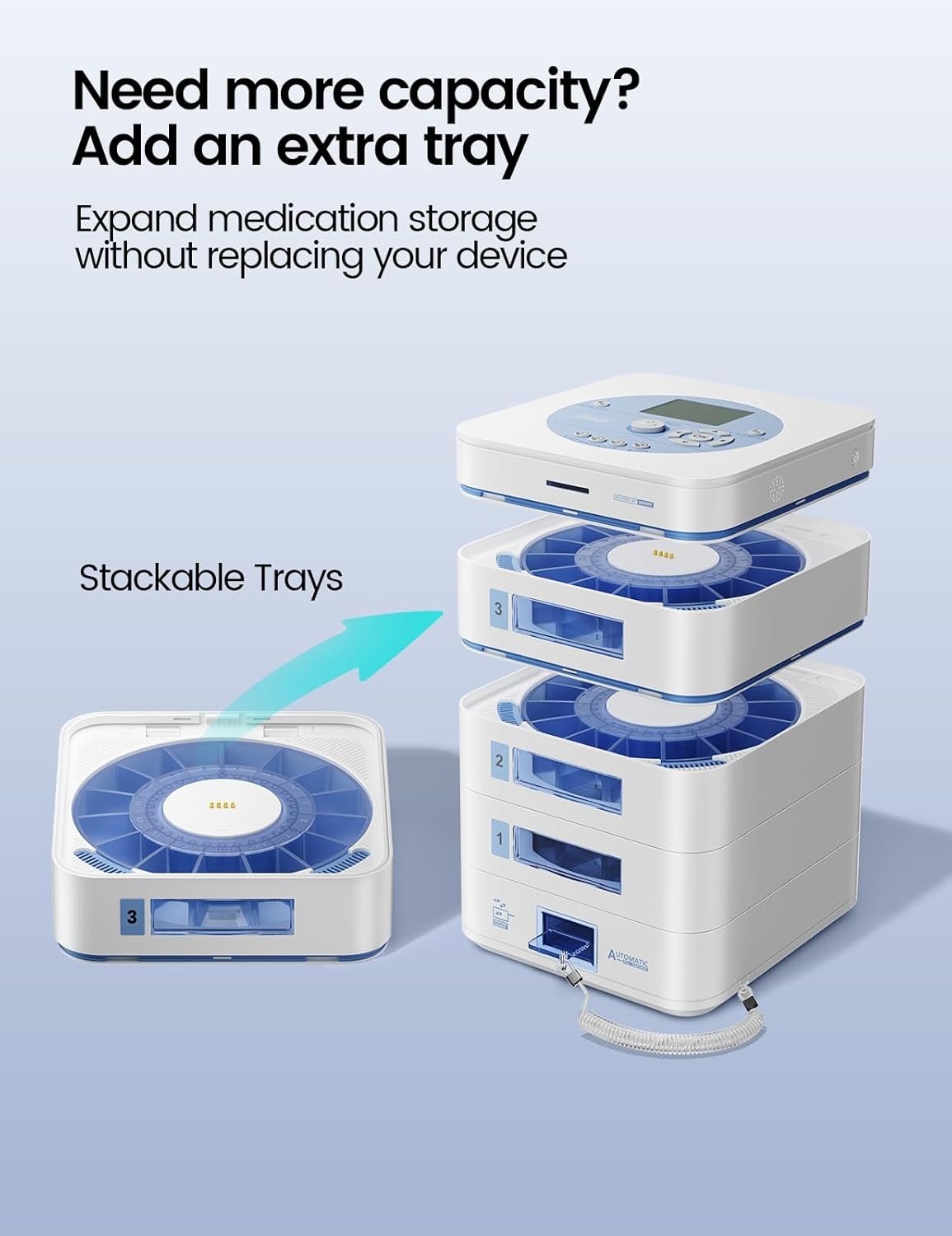 42-Day(1X) Automatic Pill Dispenser (Expandable Tray) – App & On-Device Setup by Family, LCD Display, Digital Lock, Sound & Light Alerts –Safe Medication Organizer for Dementia Seniors (3-Tray, White) - Image 8