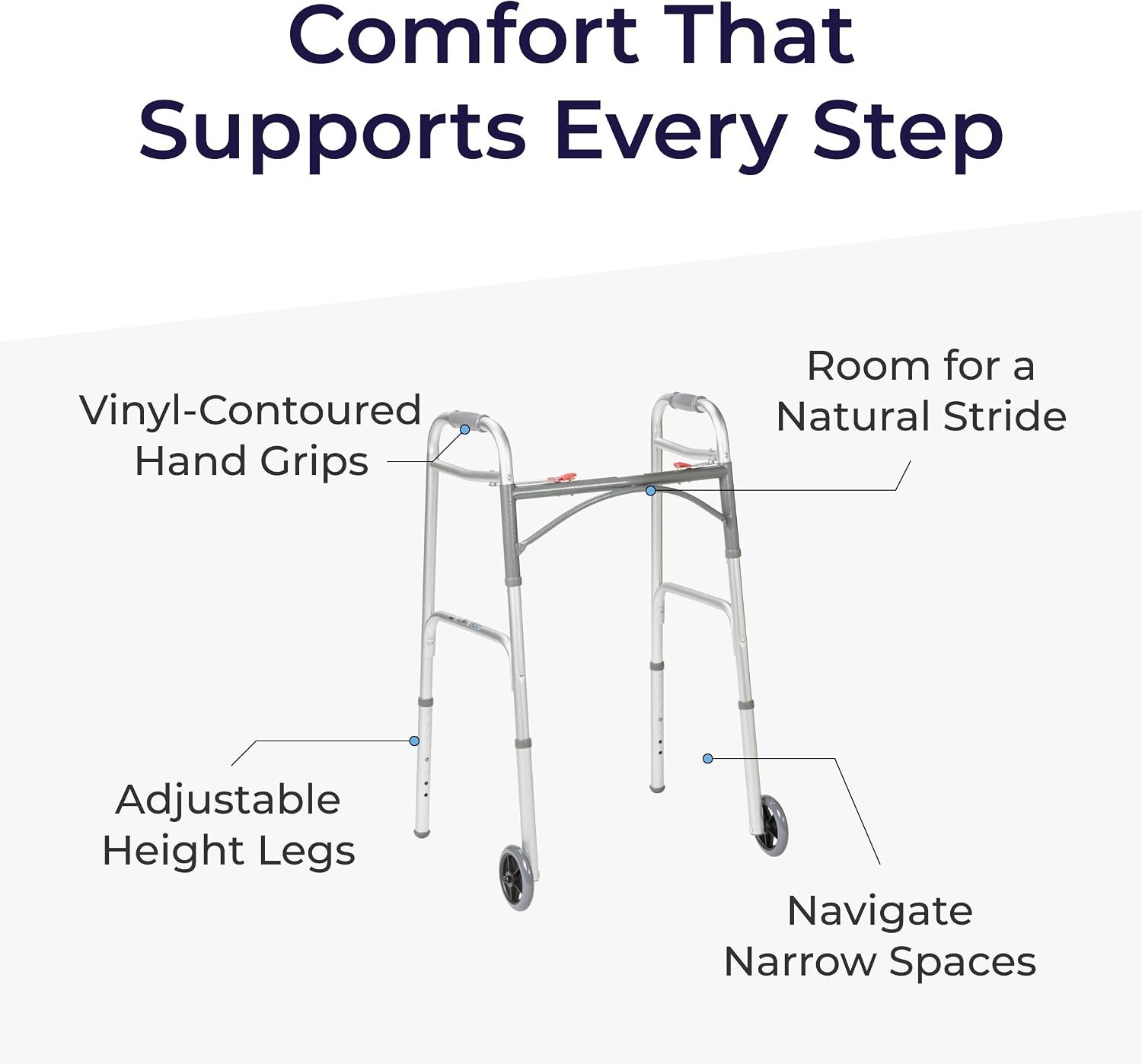Drive Medical Two-Button Folding Walker with Wheels, Height Adjustable | Two-Button Rolling Walker Features Dual Push-Button Operation, Adjustable Height and Durable Aluminum Frame - Image 4