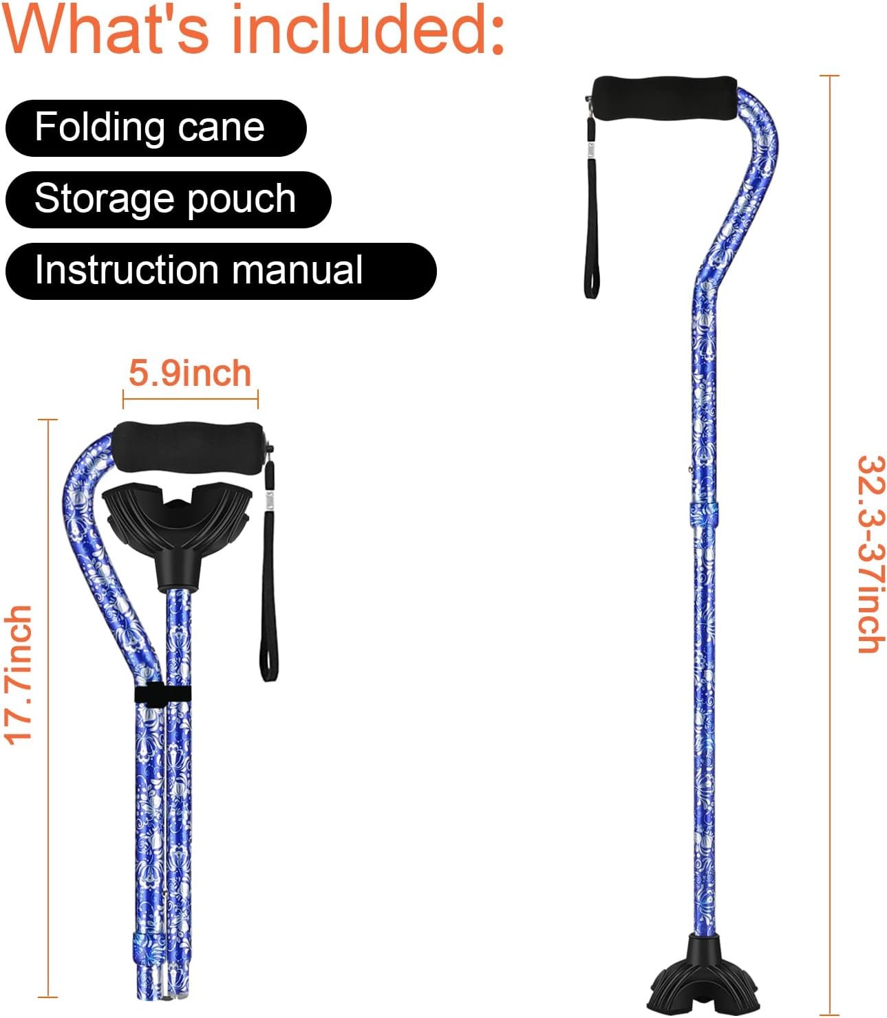 Floral Canes for Women Folding Cane for Stability with Non-Slip Base, Adjustable Walking Cane for Seniors - Lightweight Collapsible Walking Sticks with T & Offset Handle - Image 3