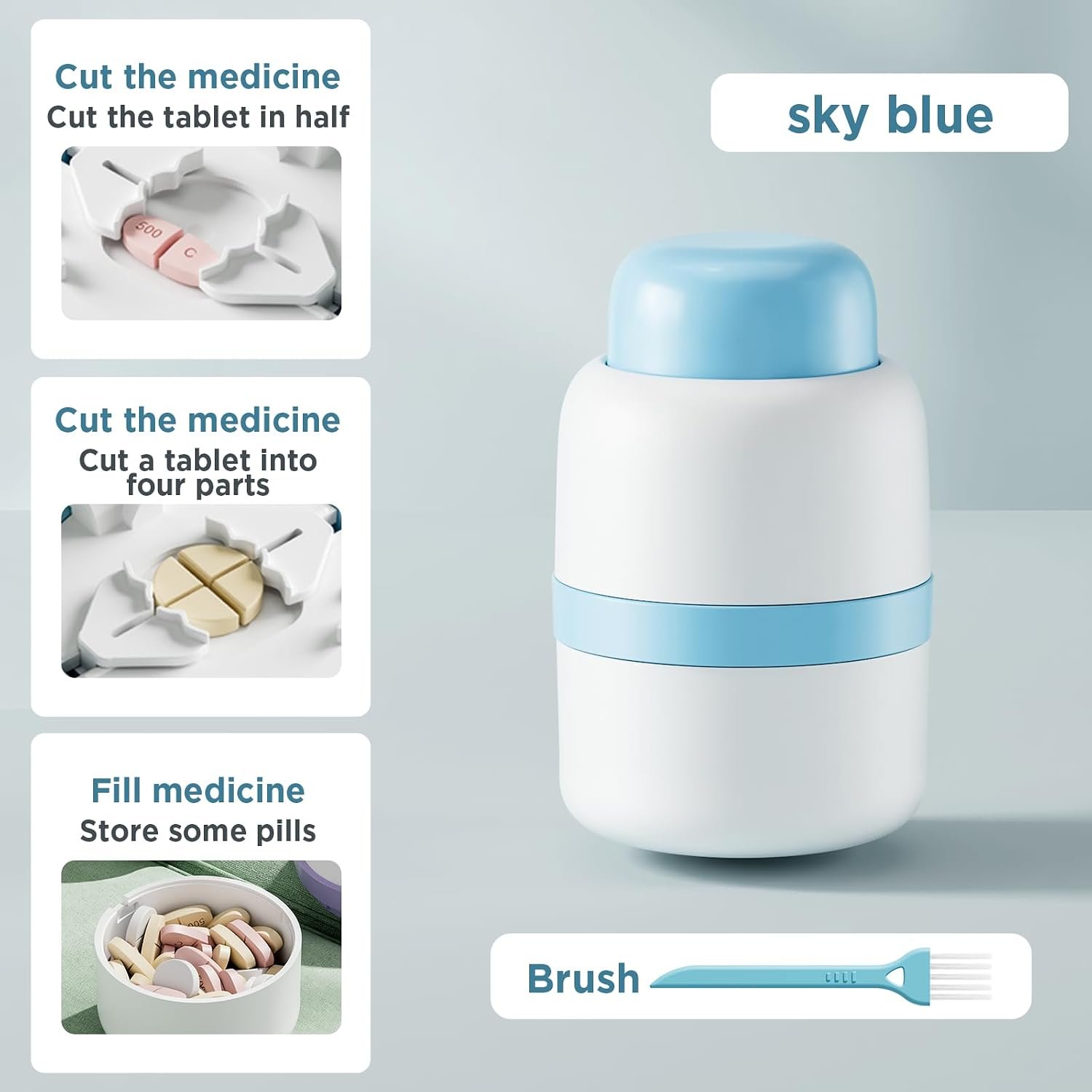 Pill Cutter 1/4 - Pill Splitter with Stainless Steel Blade for Cutting Small Pills or Large Pills in one Fourth, Suitable for Cuting Vitamins, Tablets (1-4 Blue) - Image 6