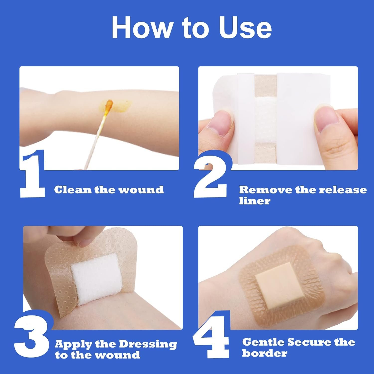 Niceful Silicone Foam Dressing Gentle Border 2"x2" 20 Count, Extra Hold | Gentle Border Foam Bandage, 5-Layer Absorption, Waterproof Pain-Free Removal, Cuts & Mild Burns, 20 Individually Wrapped - Image 6
