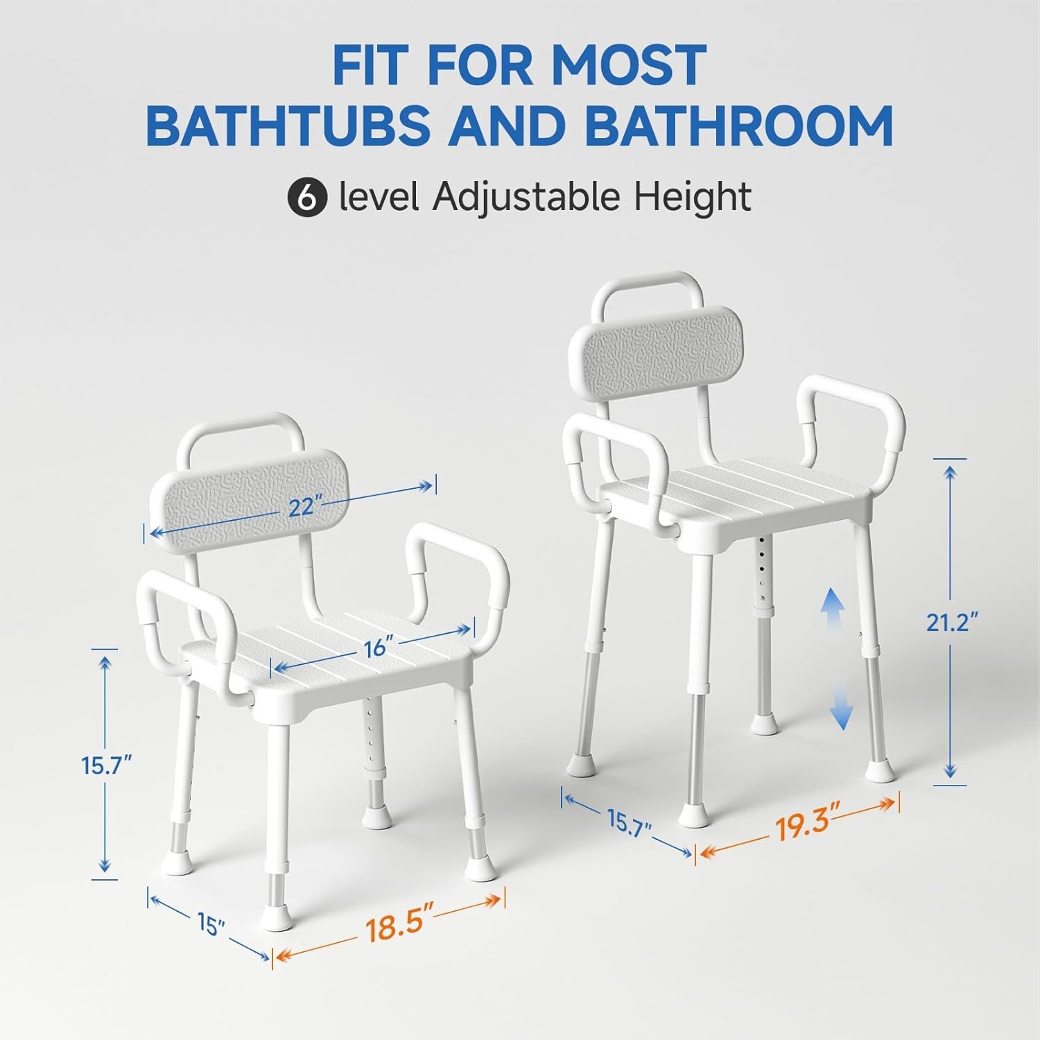 Loyoda Shower Chair for Inside Shower with Back & Arms, Ideal for Seniors | Height Adjustable Shower seat for Disabled, 350 lb Capacity, Non-Slip, Rust-Resistant Aluminum Frame - Image 4