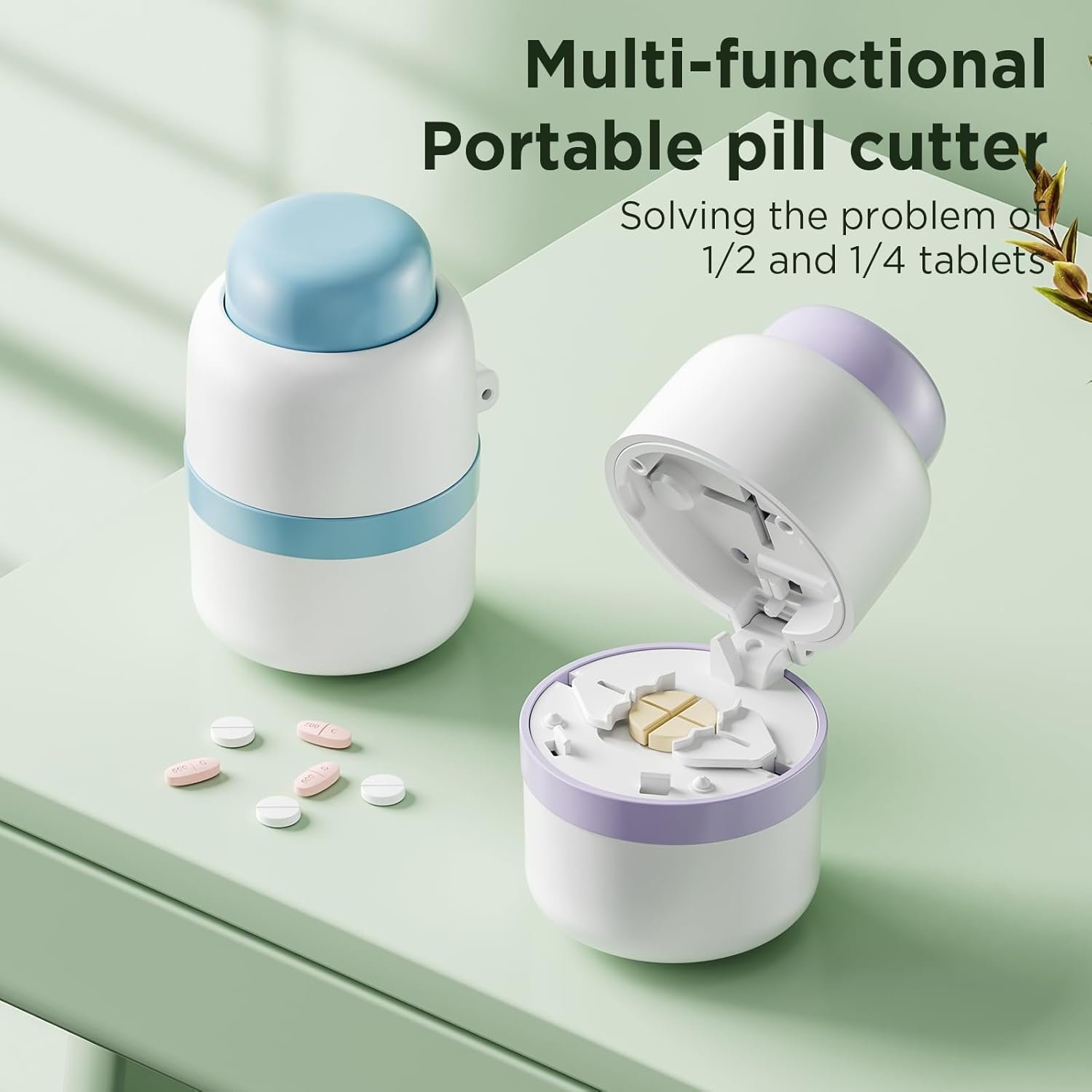 Pill Cutter 1/4 - Pill Splitter with Stainless Steel Blade for Cutting Small Pills or Large Pills in one Fourth, Suitable for Cuting Vitamins, Tablets (1-4 Blue) - Image 3