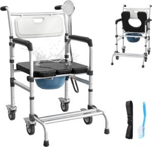 4-in-1 Rolling Bedside Commode with...