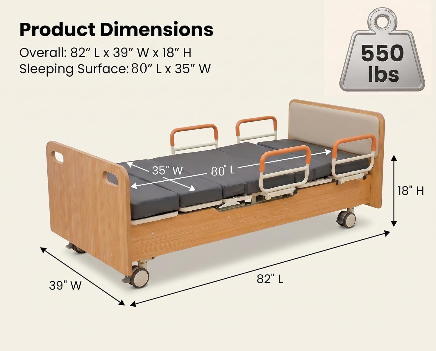 Electric Rotating Hospital Medical Beds for Senior Disabled Home Care Use | 750lbs, 90° Rotated Nursing Beds for Home Care with Adjustable Lateral Tilt & Backrest Leg Height - Image 5