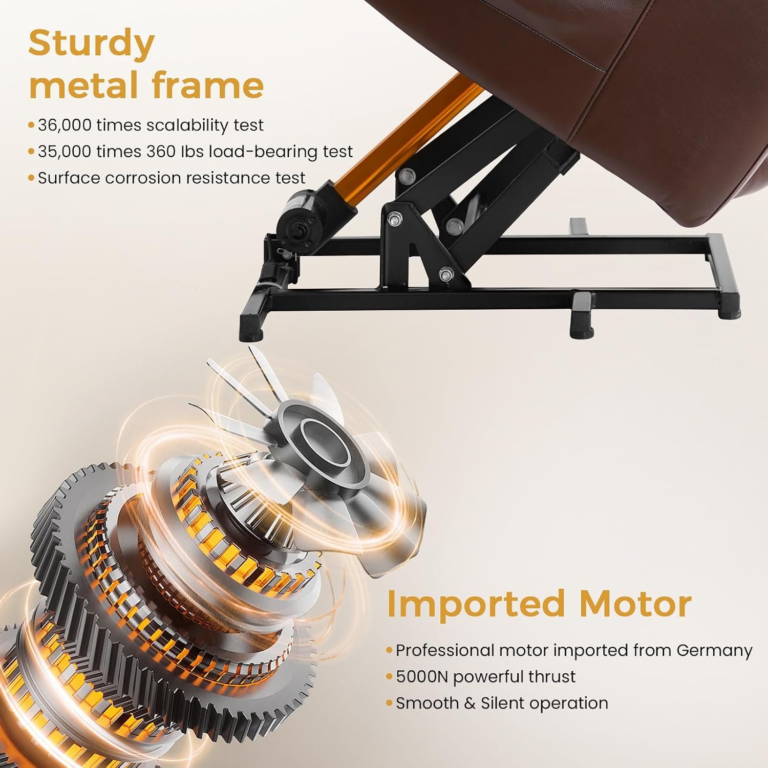 PARKOL Leather Power Lift Recliner Chair for Elderly and Adults | 8-point massage, lumbar heat, silent motor, water-resistant PU leather, USB charging and cup holders, easy assembly - Image 6