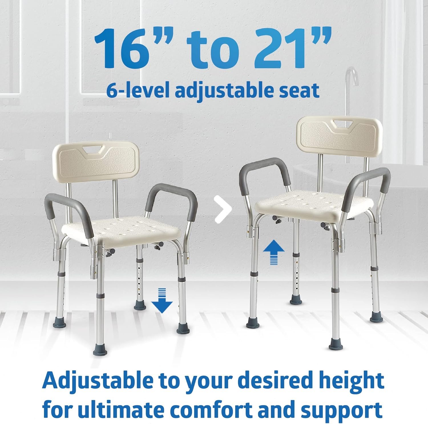 Medline Shower Chair with Backrest and Padded Armrests - 350 lb. capacity, Bath Bench, Seat, Stool for Independent Adult, Seniors, Elderly & Disabled Patients - Image 4