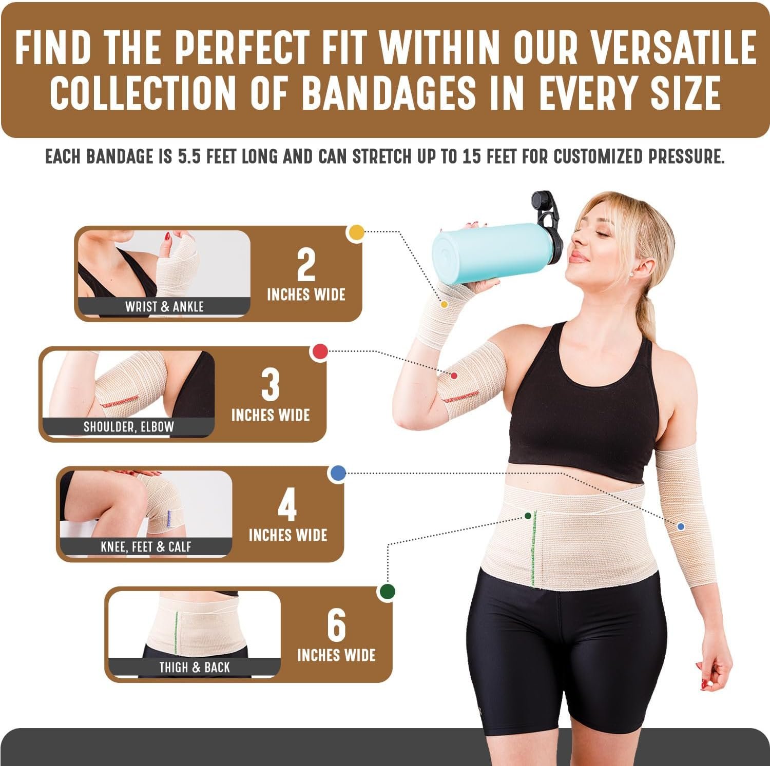 Premium Elastic Bandage Wrap (2” Wide, 2 Pack) - Nexskin Latex Free Athletic/Medical Compression Bandages Hook & Loop Fasteners at Both Ends - Lifetime Washable & Reusable Bandages - Image 5