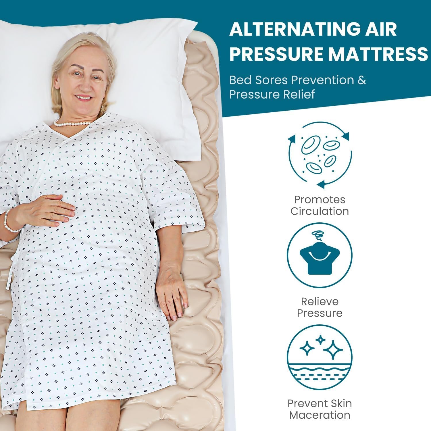 KEKOY Alternating Air Pressure Mattress Pad for Bed Sore Prevention | 130 Air Cells with Adjustable Quiet Pump, Waterproof Mattress Topper for Elderly, Bedridden Patients, Home and Hospital Care - Image 2
