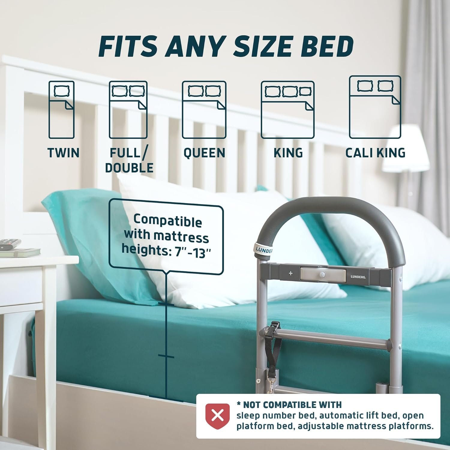 Lunderg Bed Assist Rail for Seniors with Motion Light & Non-Slip Grab Bar | Easy to Install Bed Rails for Elderly Adults Safety & Post-Surgery - Helps Reduce Falls & Support Independence - Image 5