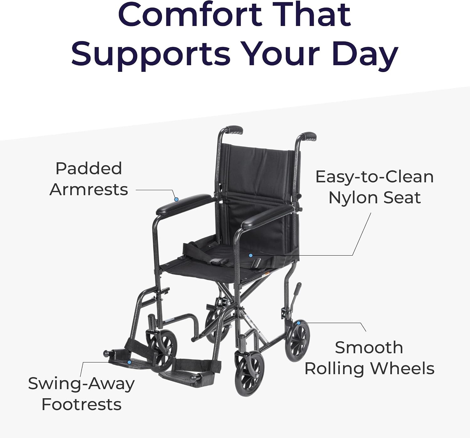 Drive Medical Folding Transport Wheelchair, Swing-Away Footrest, Silver | Lightweight Transport Wheelchair Folds for Easy Storage and Travel with Swing-Away Footrest for Simple Transfers - Image 4