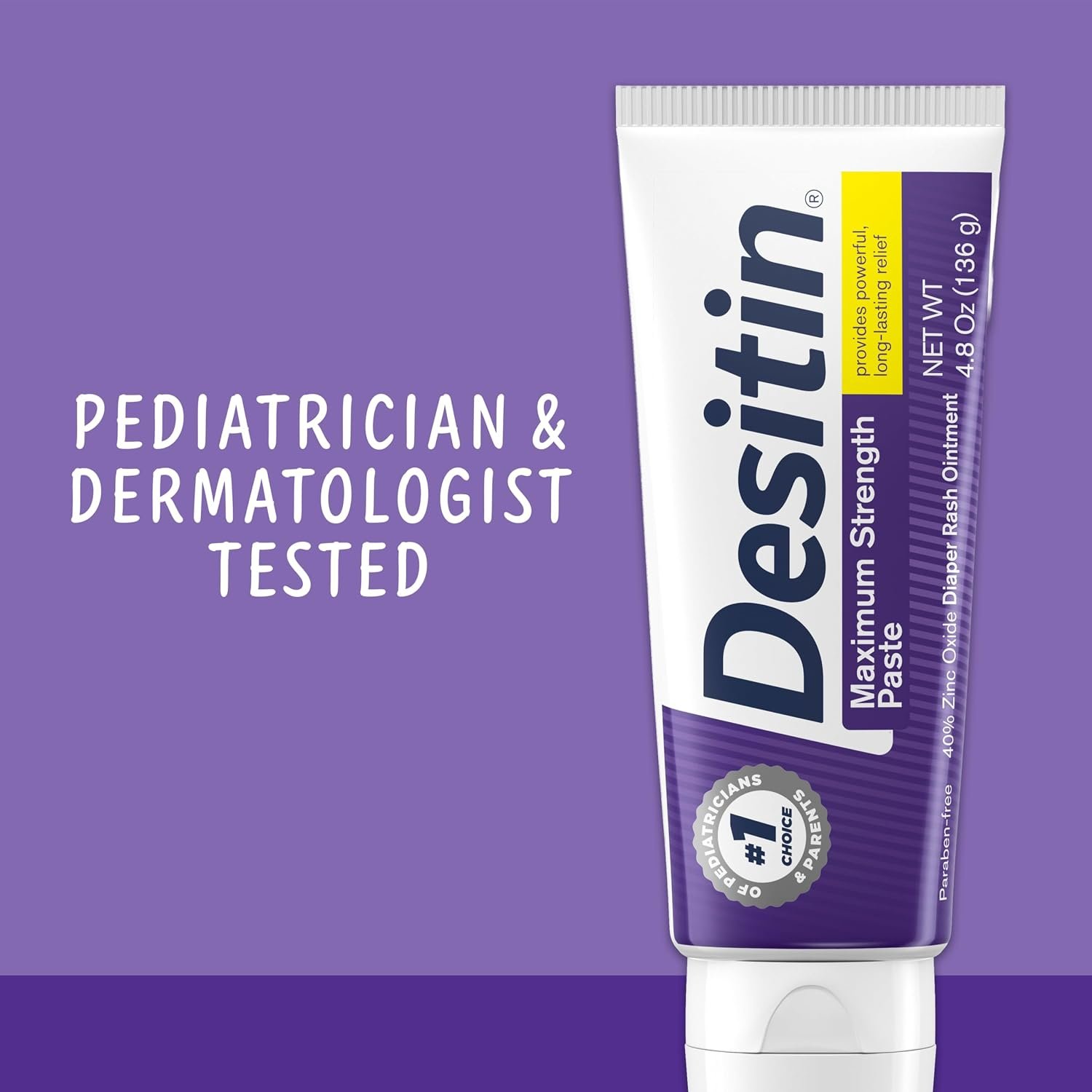 Desitin Maximum Strength Paste, 40% Zinc Oxide Paste, Diaper Rash Healing Ointment for Immediate Relief, Dermatologist Pediatrician Tested, Helps Heal Diaper Rash, Protects Up to 12 Hours, 4.8 Oz Tube - Image 6