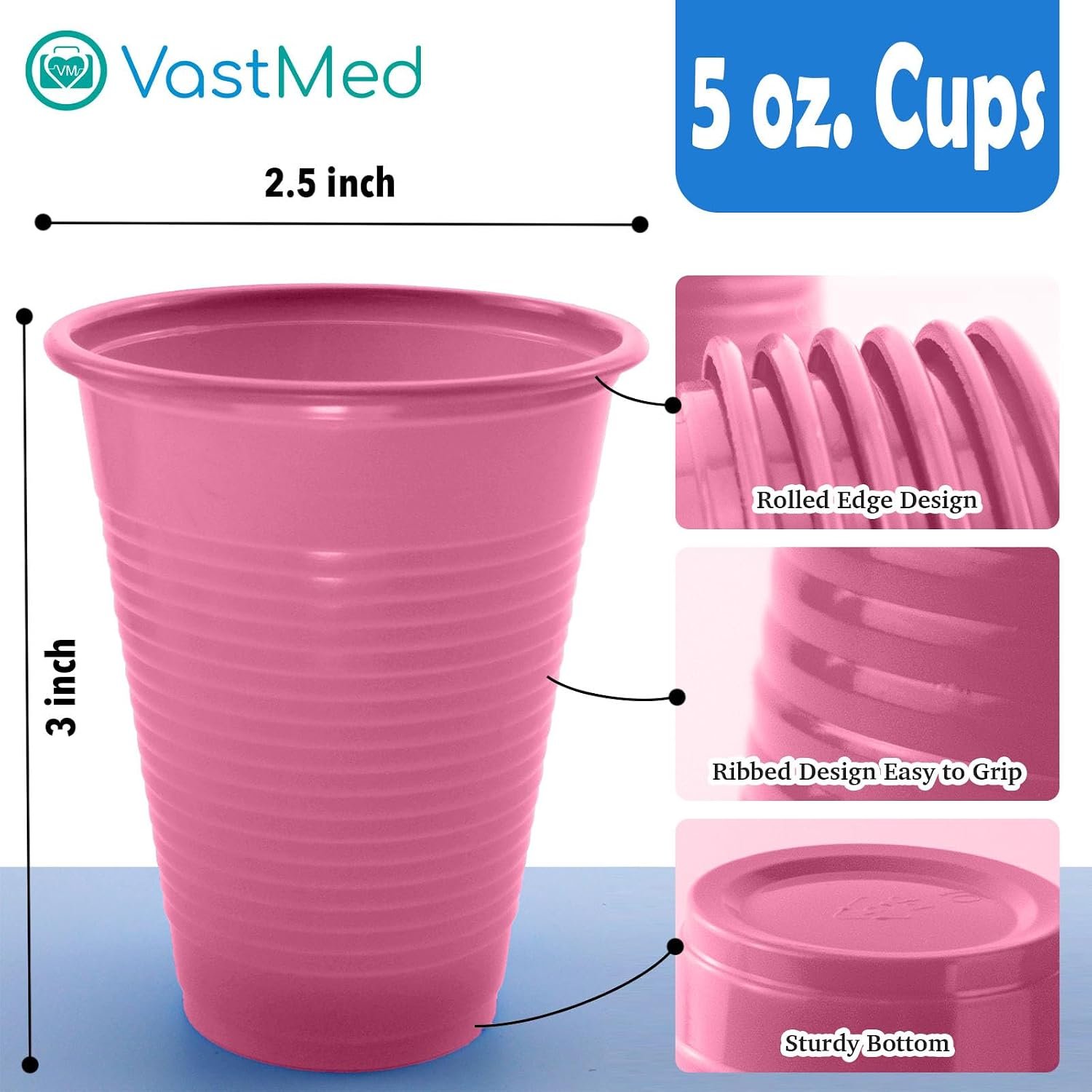 100 PCs Dental Grade Disposable 5oz Plastic Cup Pink Sturdy & Durable for Drinking Cup | Perfect as Rinsing Cup, Mouthwash - Image 4