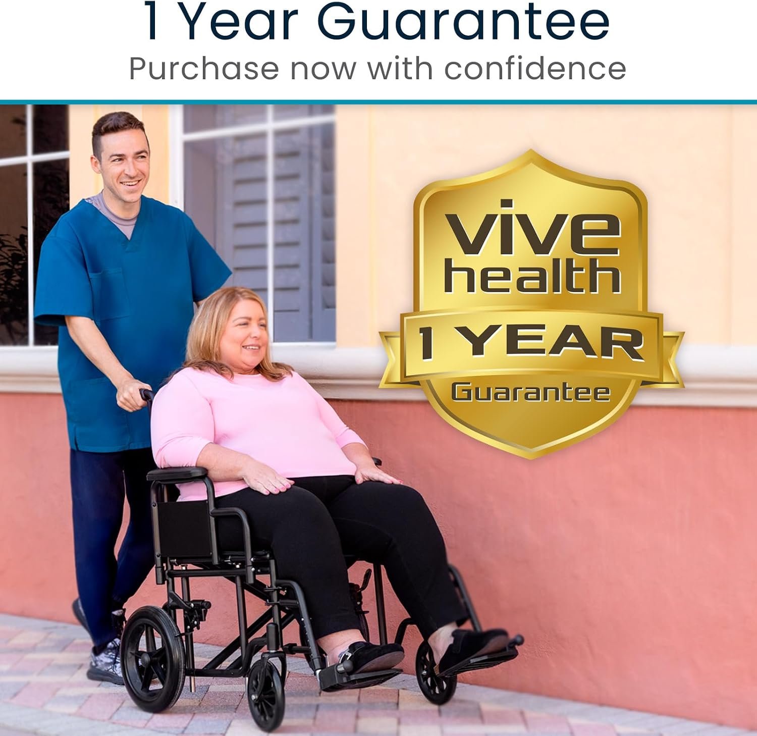 Vive Mobility Bariatric Transport Wheelchair for Adults - Supports 450lbs | Foldable, Heavy Duty Travel Wheel Chair - Portable, Transfer Aid with Swing Away Footrests & 22 Inch Wide Seat - Image 9