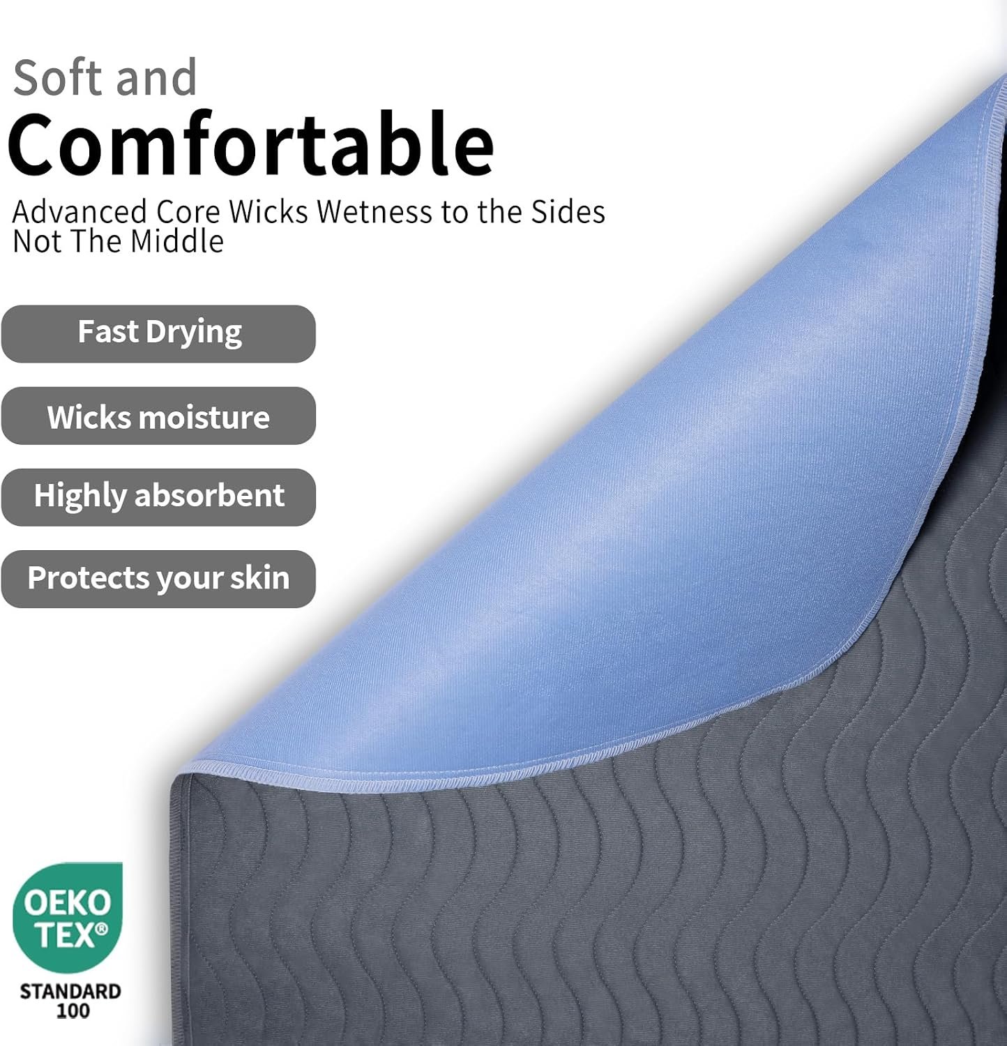 Accompagner Incontinence Bed Pads Washable Waterproof, Ultra-Absorbent Reusable Underpads for Diaper Changing, Nursing, Bedridden, Adults, Seniors, Kids and Dogs (Dark Gray, 24"x24"(Pack of 4)) - Image 2