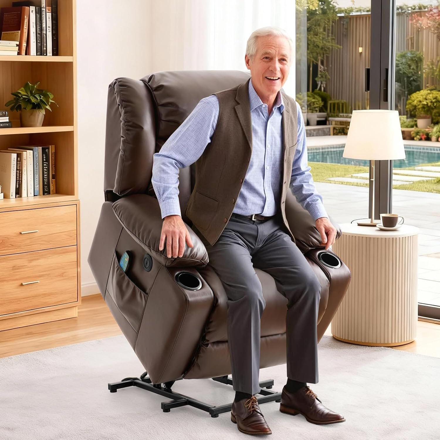 PARKOL Leather Power Lift Recliner Chair for Elderly and Adults | 8-point massage, lumbar heat, silent motor, water-resistant PU leather, USB charging and cup holders, easy assembly - Image 7