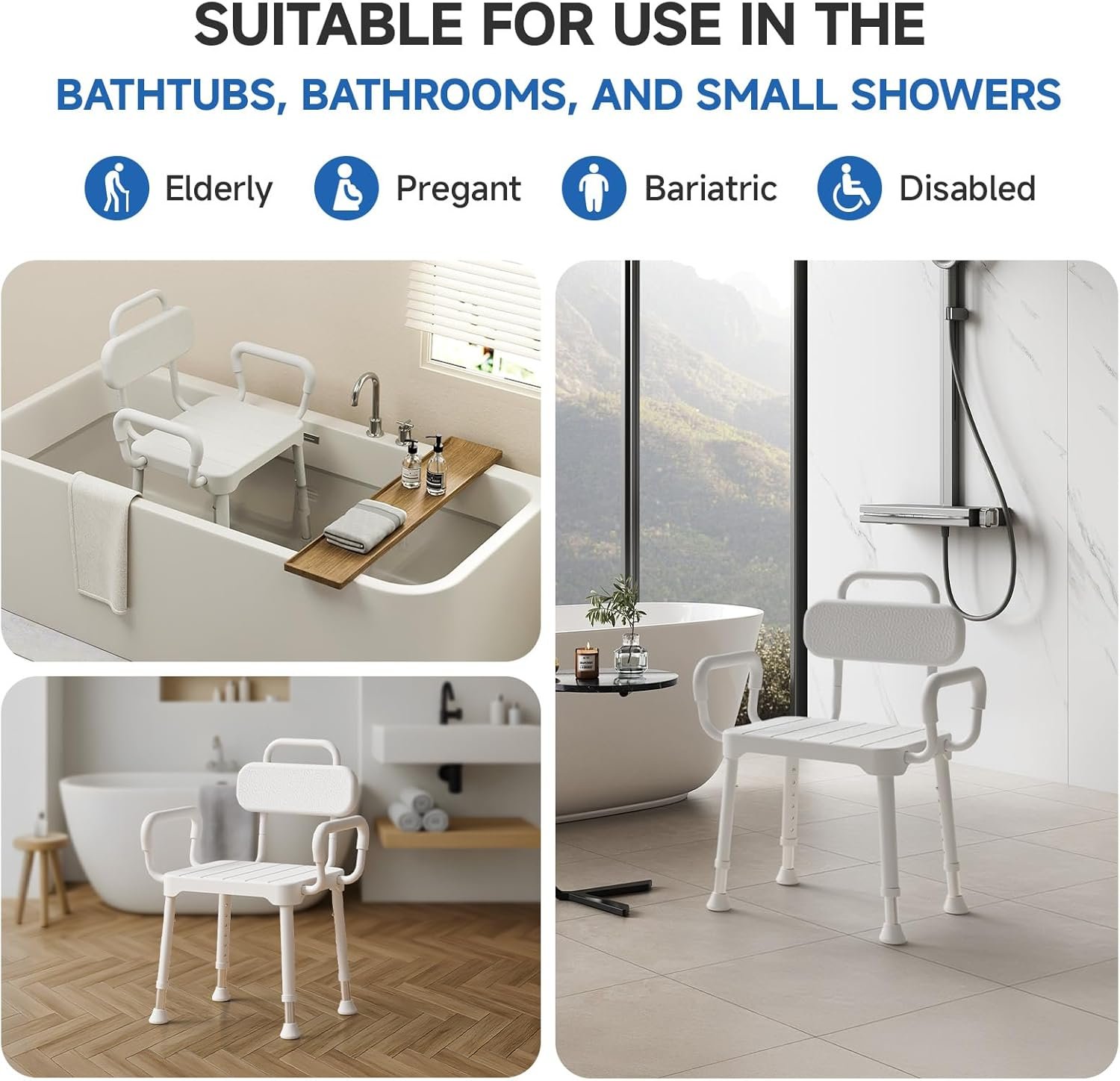 Loyoda Shower Chair for Inside Shower with Back & Arms, Ideal for Seniors | Height Adjustable Shower seat for Disabled, 350 lb Capacity, Non-Slip, Rust-Resistant Aluminum Frame - Image 6