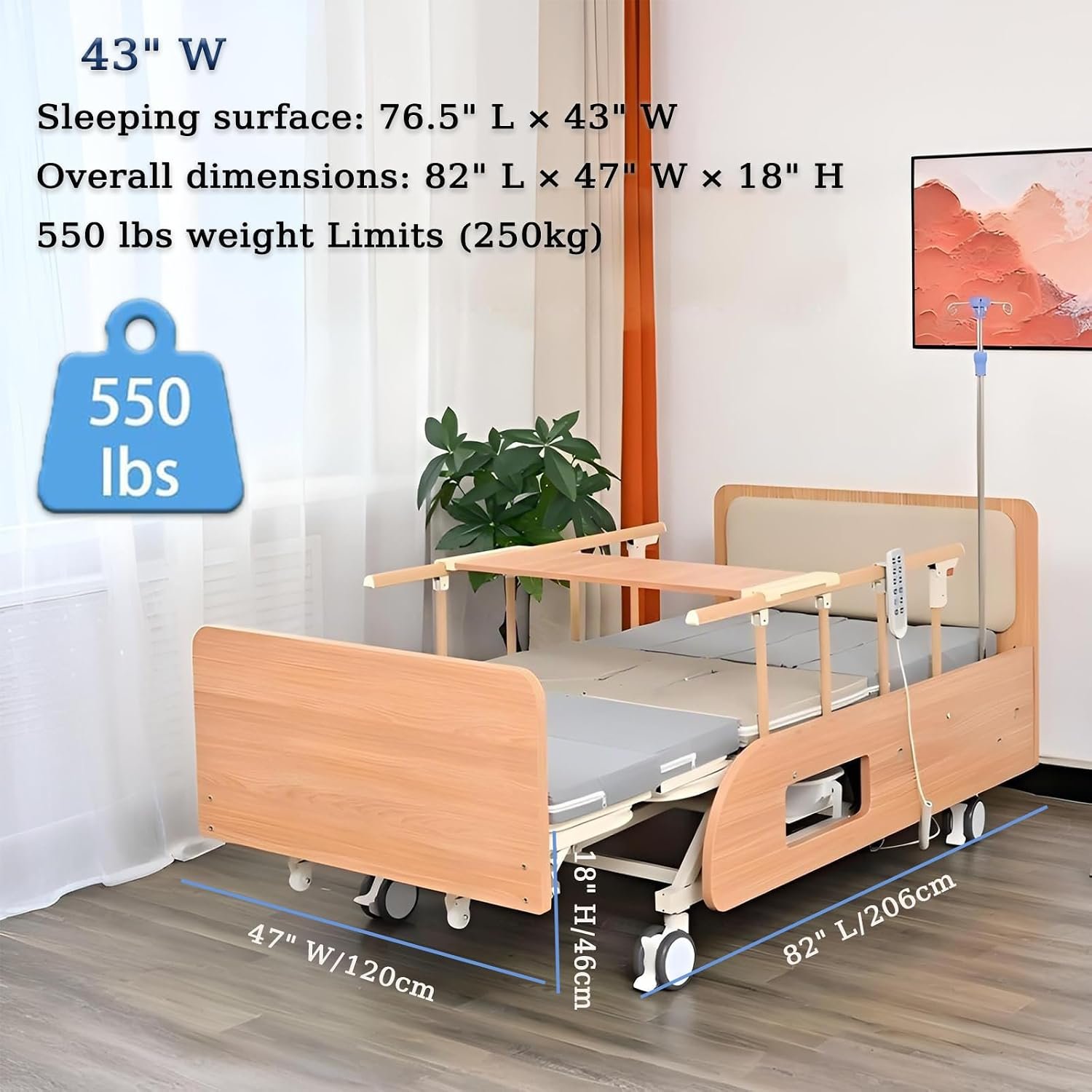 Extra Wide Full Electric Adjustable Hospital Beds for Home Nursinghome Use | Ultra Wide Medical Bed with Mattress , Built in Toilet, Adjustable Height & lateral tilting for Elderly Seniors Disabled - Image 2