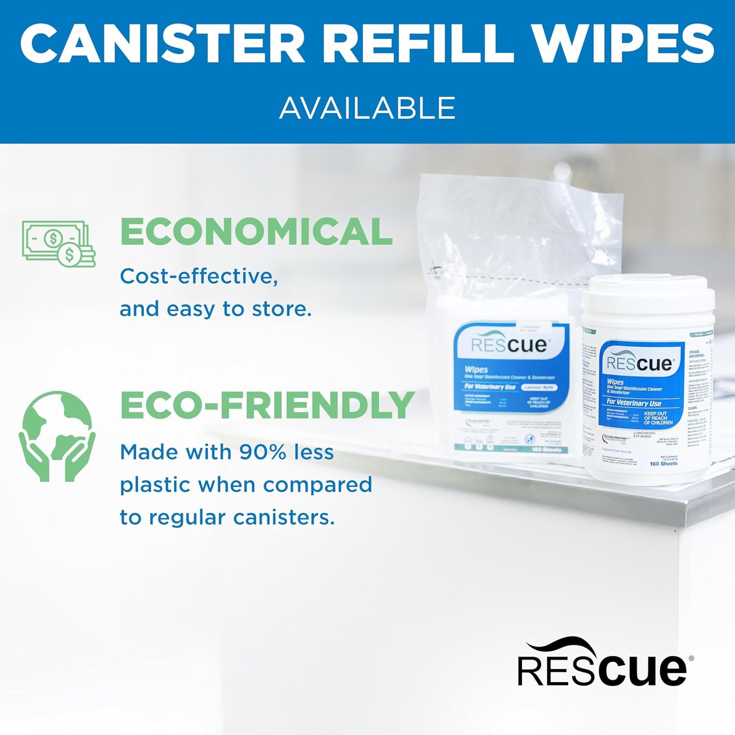 REScue One-Step Disinfectant Cleaner & Deodorizer Wipes for Vet Use – Cleaner for Kennels, Litter Boxes, Vet Offices, Pet Grooming Surfaces, Pet Items – Wipes Canister, 160-Count (Pack of 1) - Image 5