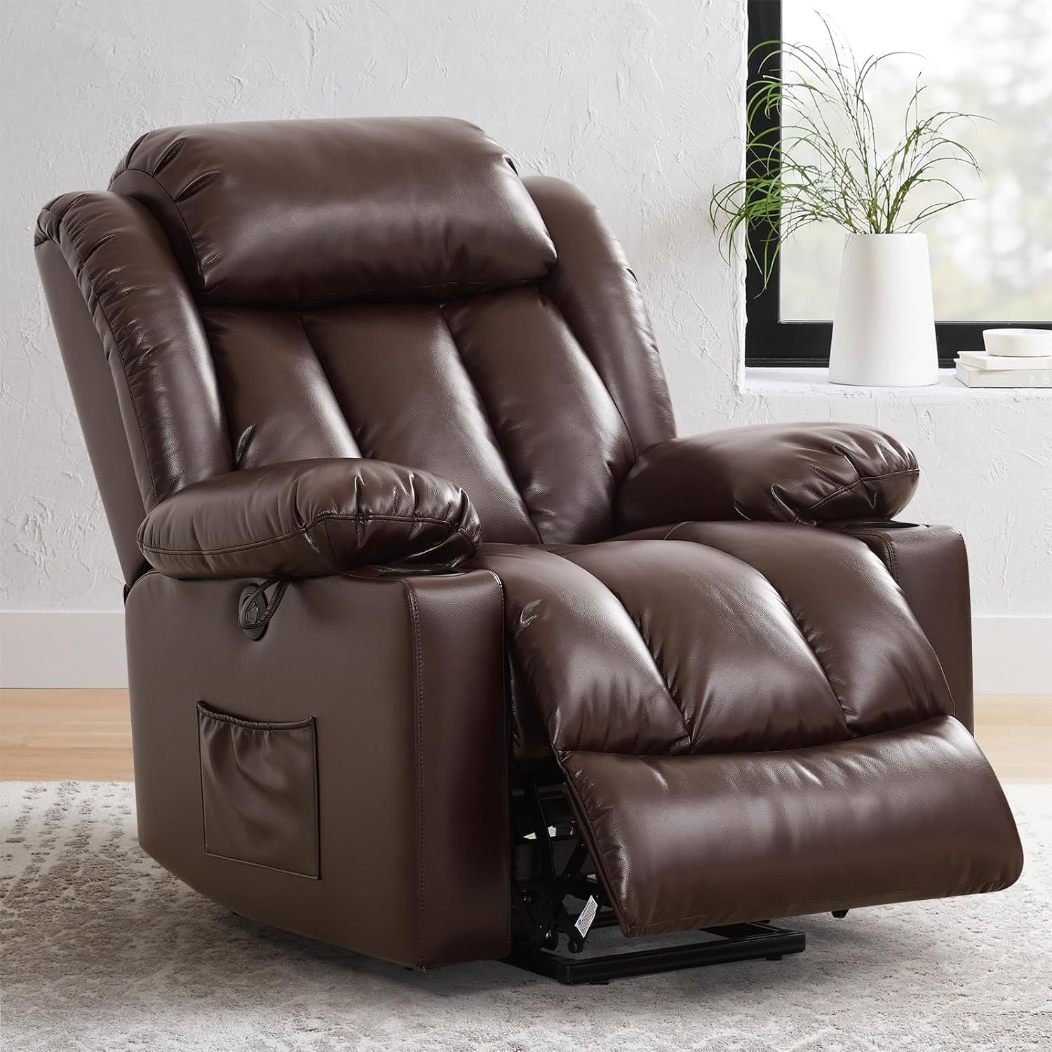 PARKOL Leather Power Lift Recliner Chair for Elderly and Adults | 8-point massage, lumbar heat, silent motor, water-resistant PU leather, USB charging and cup holders, easy assembly