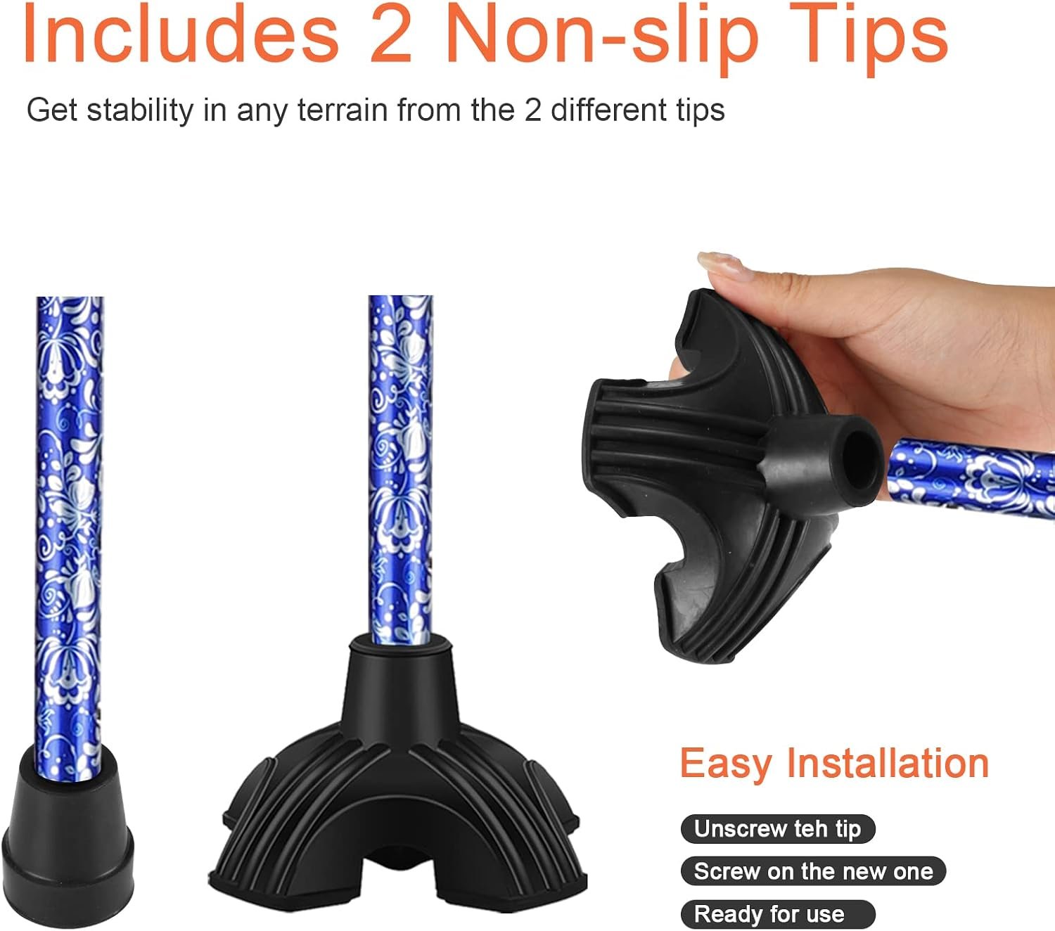 Floral Canes for Women Folding Cane for Stability with Non-Slip Base, Adjustable Walking Cane for Seniors - Lightweight Collapsible Walking Sticks with T & Offset Handle - Image 4
