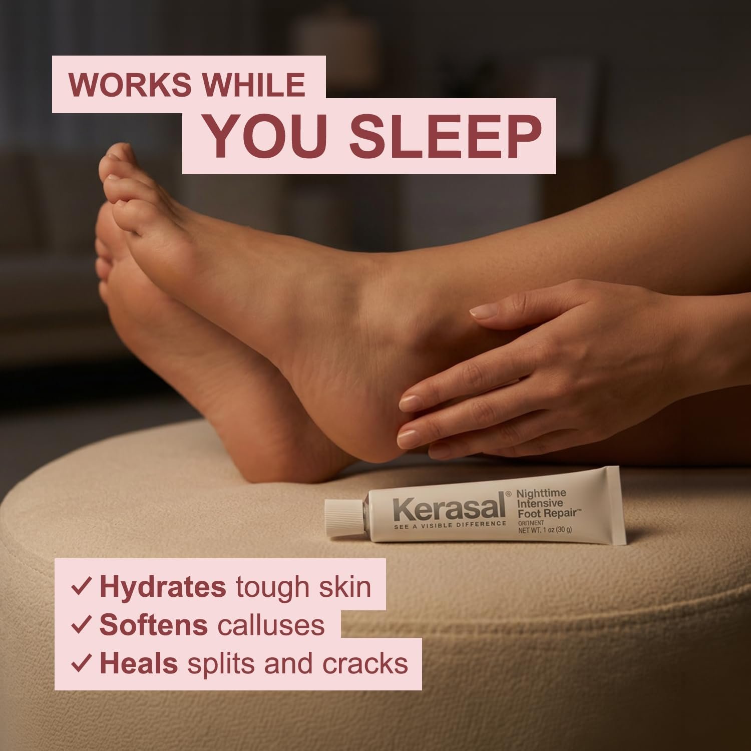 Kerasal Nighttime Intensive Foot Repair, Skin Healing Ointment for Cracked Heels and Dry Feet, 1 oz (Packaging May Vary) - Image 4