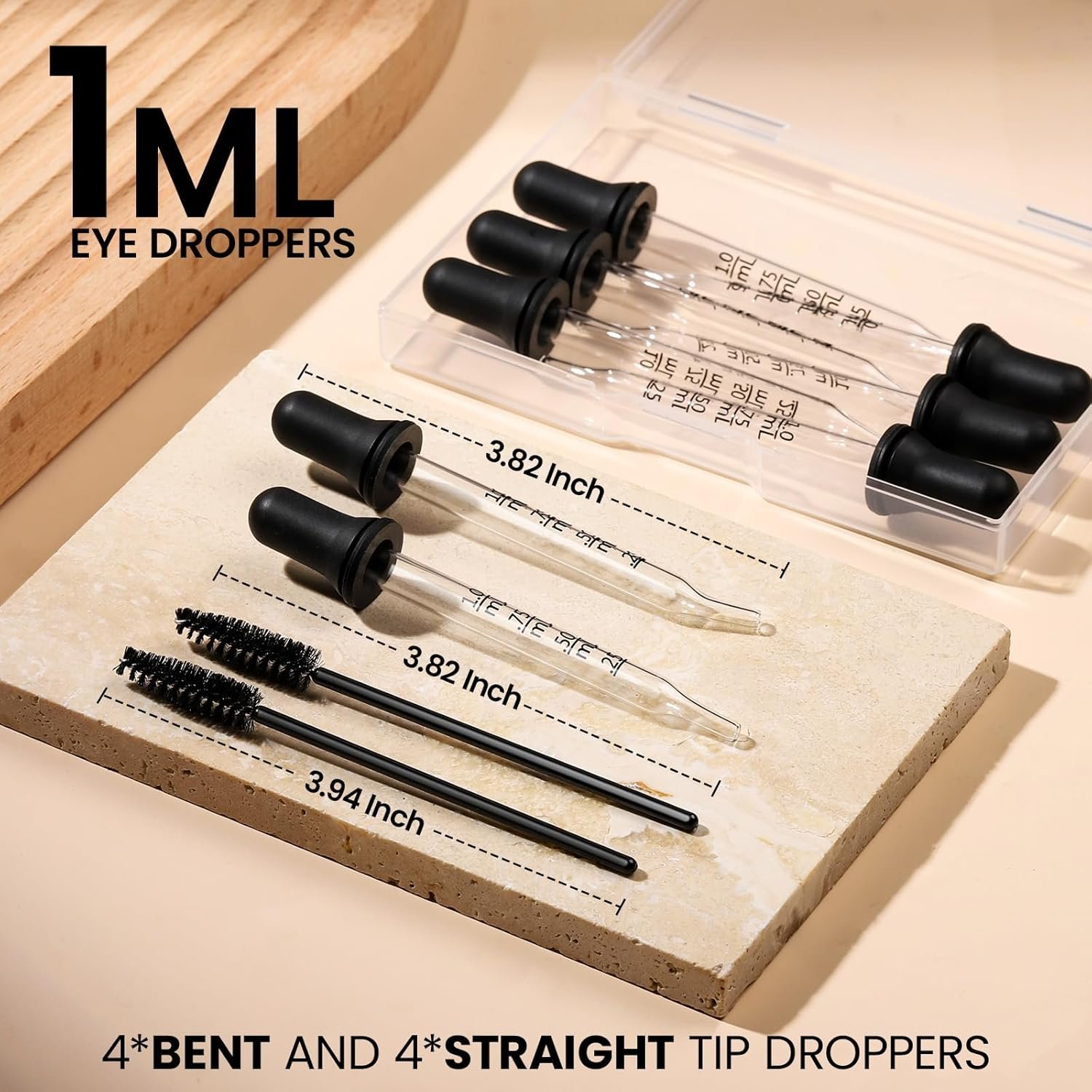 Teenitor 10pcs Glass Eye Dropper 8pcs Glass Pipettes Dropper and 2pcs Cleaning Tool, Droppers for Oils Bent and Straight Tips, 1ml Dropper for Liquid Essential Oils, Ear, Eye, Craft, Measuring - Image 2