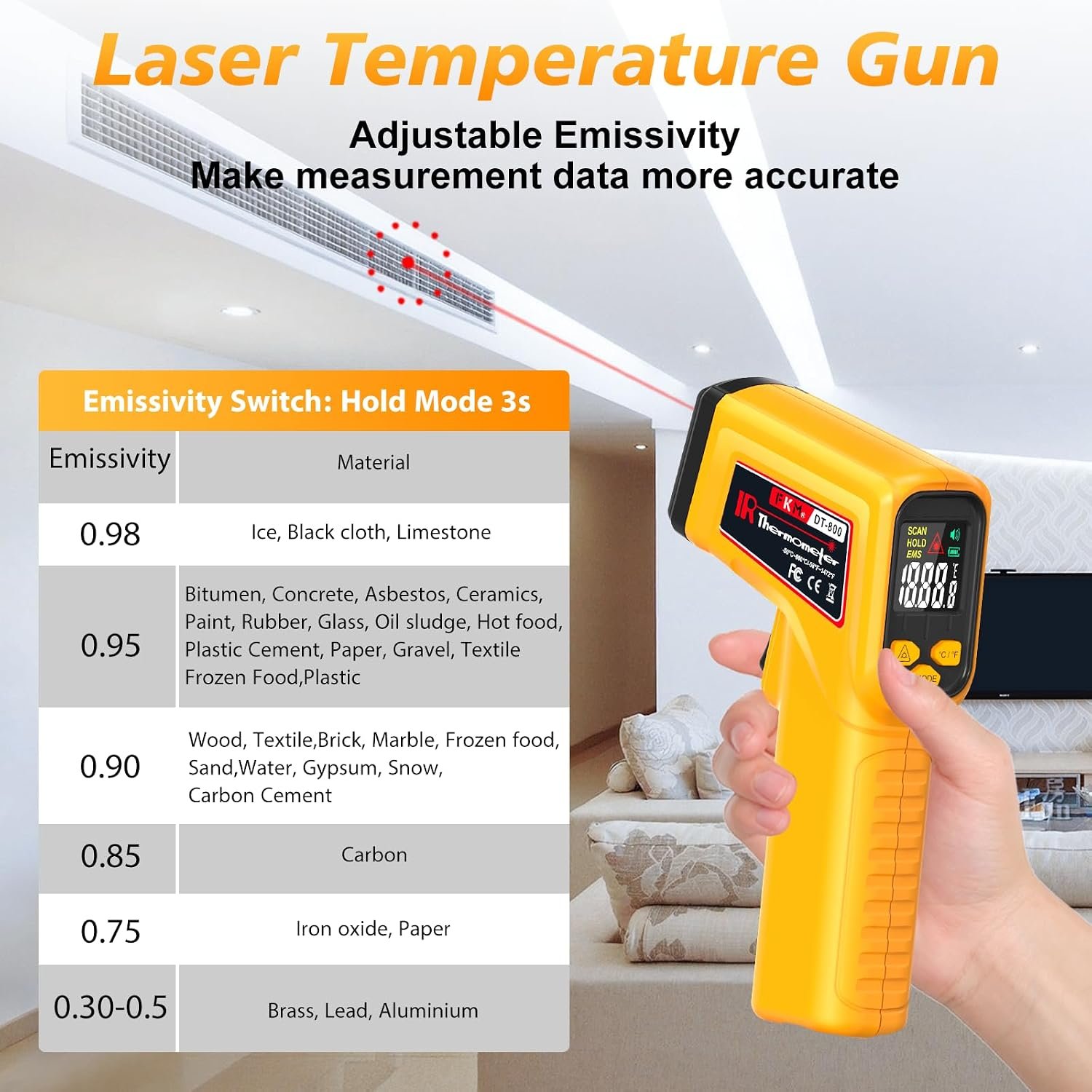 FKM Rechargeable Infrared Thermometer Gun,13-Point Laser-High Precision | -58°F~1472°F Non-Contact Laser Thermometer Gun,Digital IR Temperature Gun for Cooking,Griddle,Oven,HVAC,Automotive,Industrial - Image 3