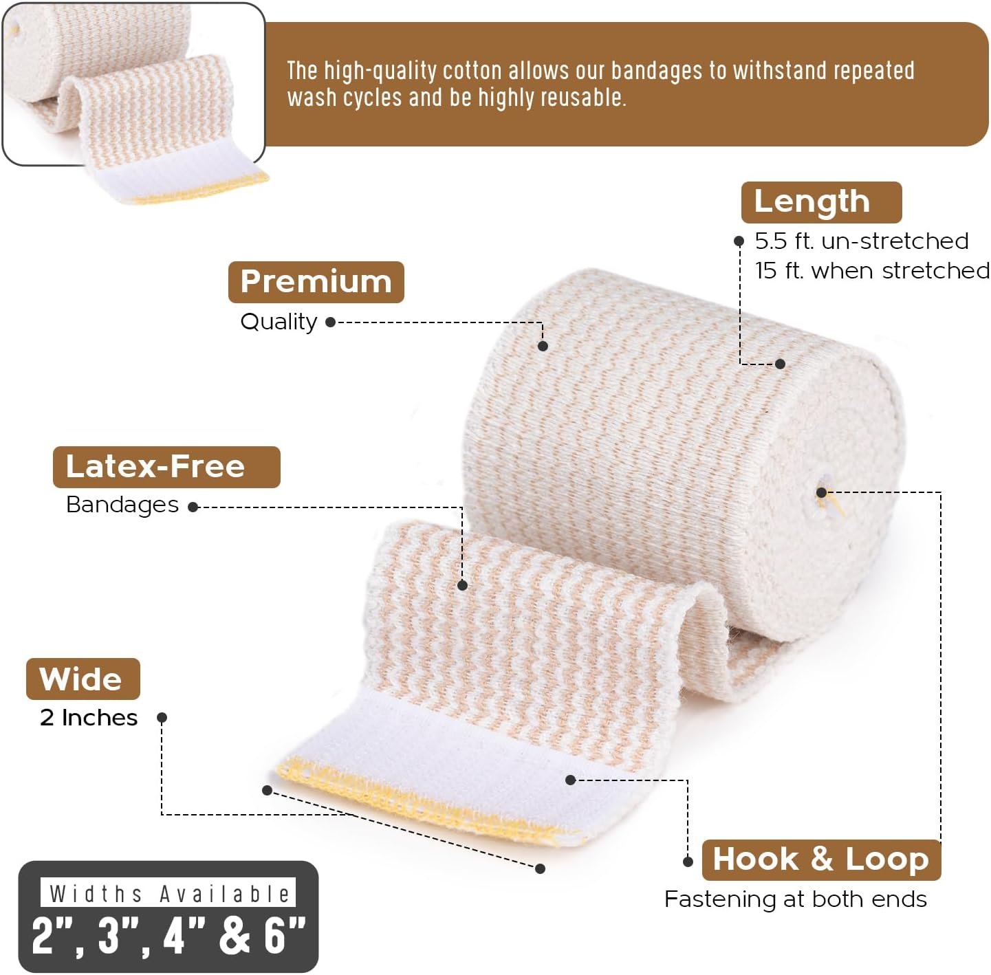 Premium Elastic Bandage Wrap (2” Wide, 2 Pack) - Nexskin Latex Free Athletic/Medical Compression Bandages Hook & Loop Fasteners at Both Ends - Lifetime Washable & Reusable Bandages - Image 2
