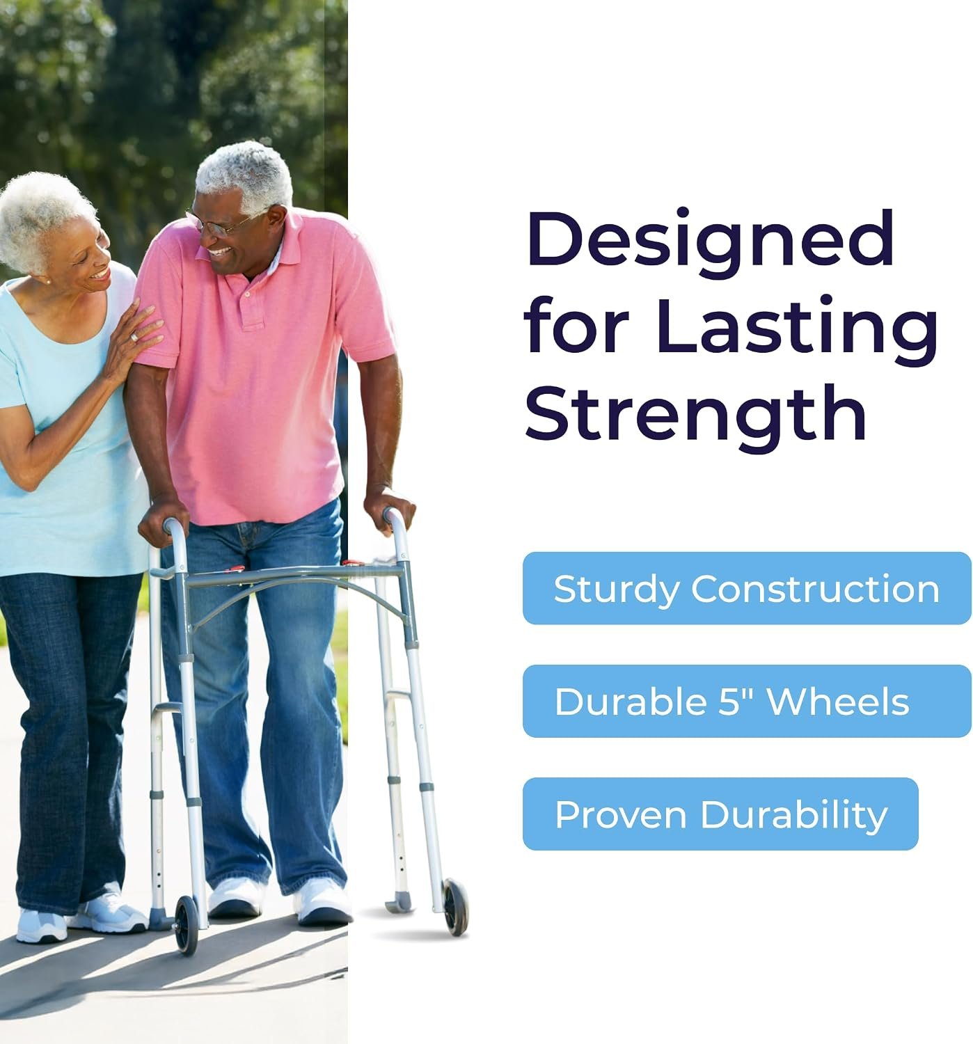 Drive Medical Two-Button Folding Walker with Wheels, Height Adjustable | Two-Button Rolling Walker Features Dual Push-Button Operation, Adjustable Height and Durable Aluminum Frame - Image 5