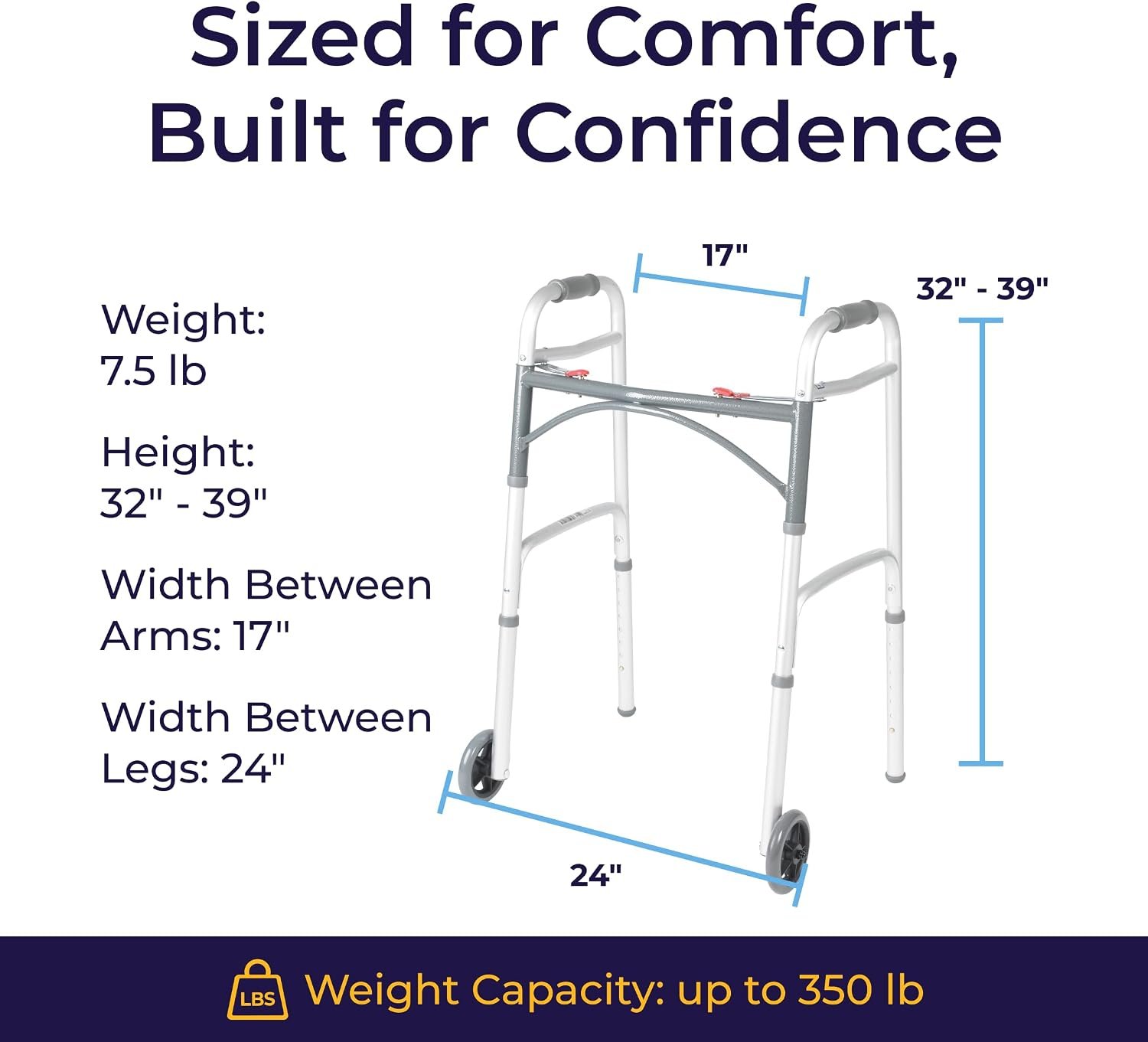 Drive Medical Two-Button Folding Walker with Wheels, Height Adjustable | Two-Button Rolling Walker Features Dual Push-Button Operation, Adjustable Height and Durable Aluminum Frame - Image 7