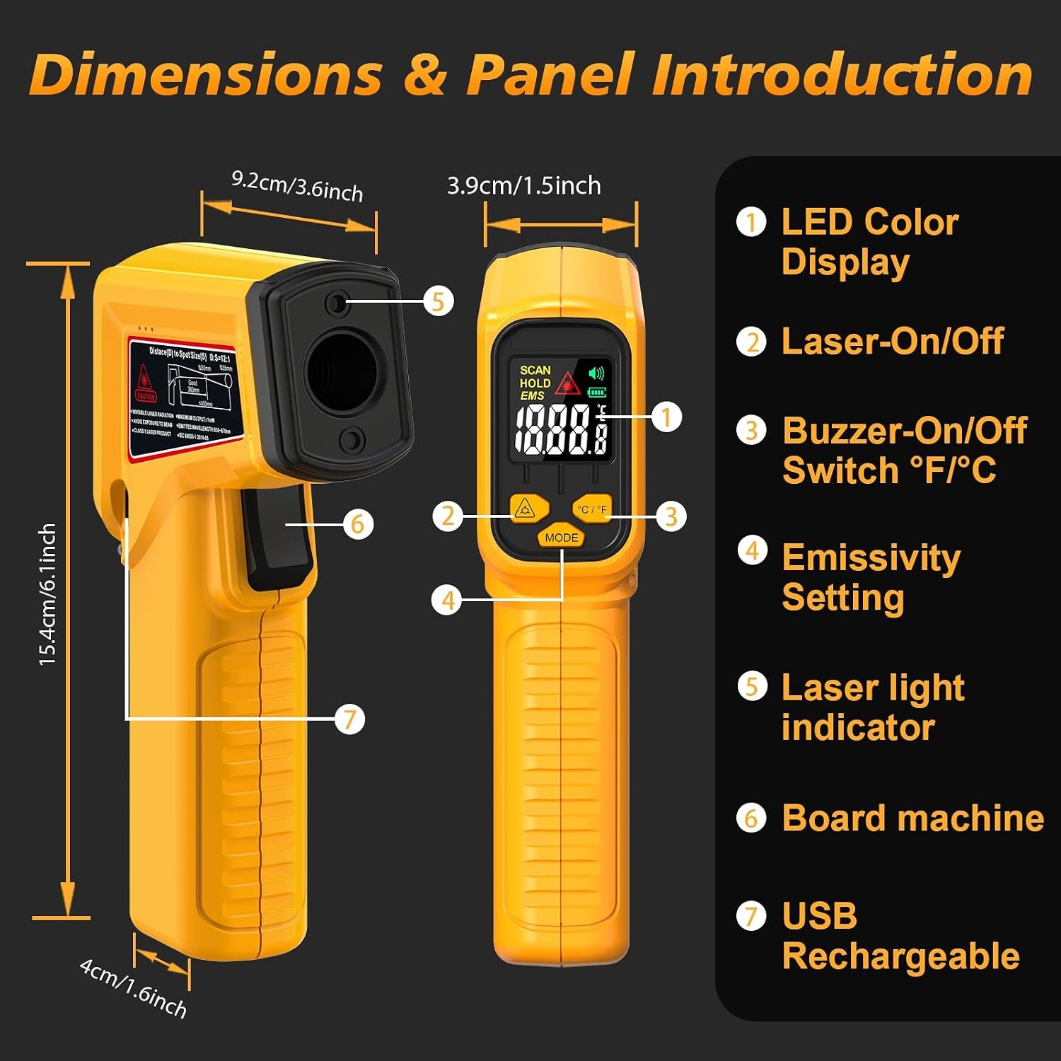 FKM Rechargeable Infrared Thermometer Gun,13-Point Laser-High Precision | -58°F~1472°F Non-Contact Laser Thermometer Gun,Digital IR Temperature Gun for Cooking,Griddle,Oven,HVAC,Automotive,Industrial - Image 9