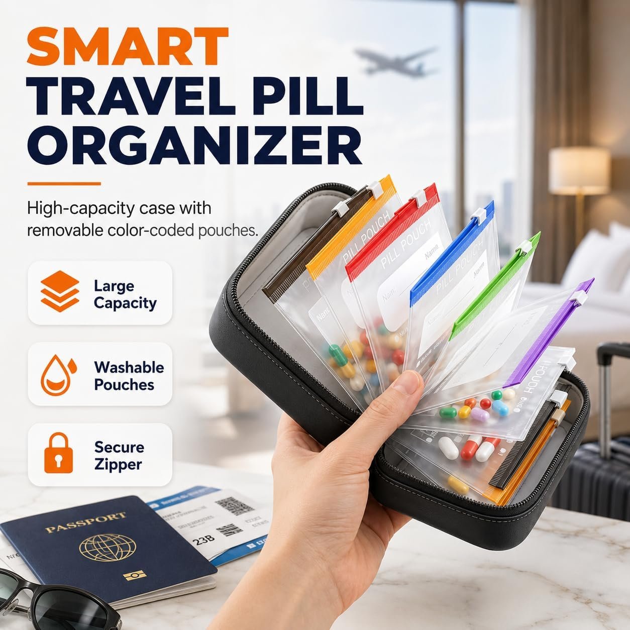 Waterproof Pill Pouch Set, Waterproof Pill Organizer Set with 14pcs Bags Inside, 7 to 14 Days of Meds & Medicine Crush-Resistant Shell, Portable Travel Pill Storage System for Holder Travel (Green) - Image 2