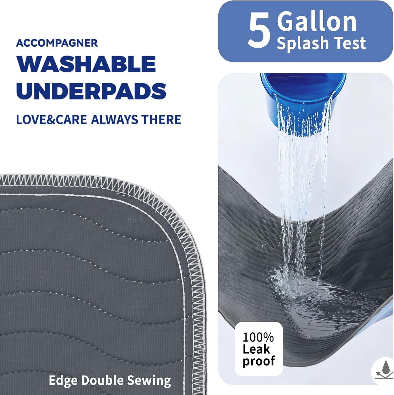 Accompagner Incontinence Bed Pads Washable Waterproof, Ultra-Absorbent Reusable Underpads for Diaper Changing, Nursing, Bedridden, Adults, Seniors, Kids and Dogs (Dark Gray, 24"x24"(Pack of 4)) - Image 3