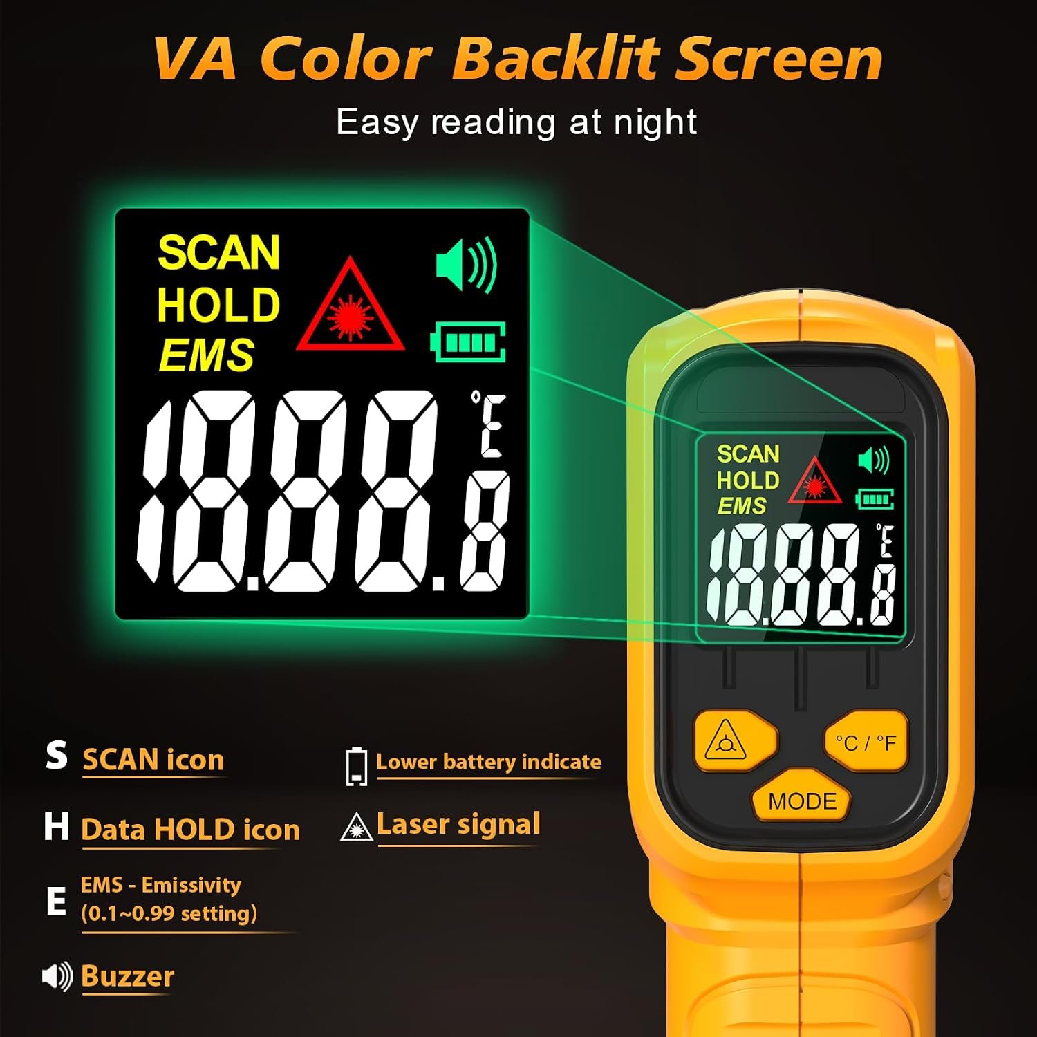 FKM Rechargeable Infrared Thermometer Gun,13-Point Laser-High Precision | -58°F~1472°F Non-Contact Laser Thermometer Gun,Digital IR Temperature Gun for Cooking,Griddle,Oven,HVAC,Automotive,Industrial - Image 8