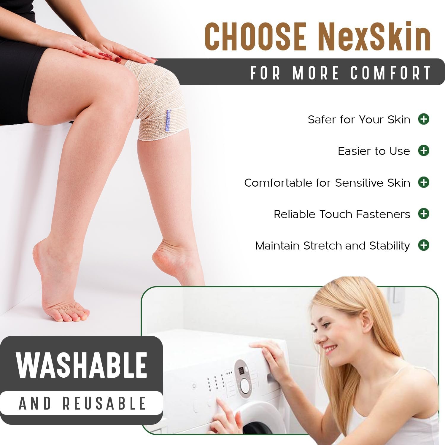 Premium Elastic Bandage Wrap (2” Wide, 2 Pack) - Nexskin Latex Free Athletic/Medical Compression Bandages Hook & Loop Fasteners at Both Ends - Lifetime Washable & Reusable Bandages - Image 7
