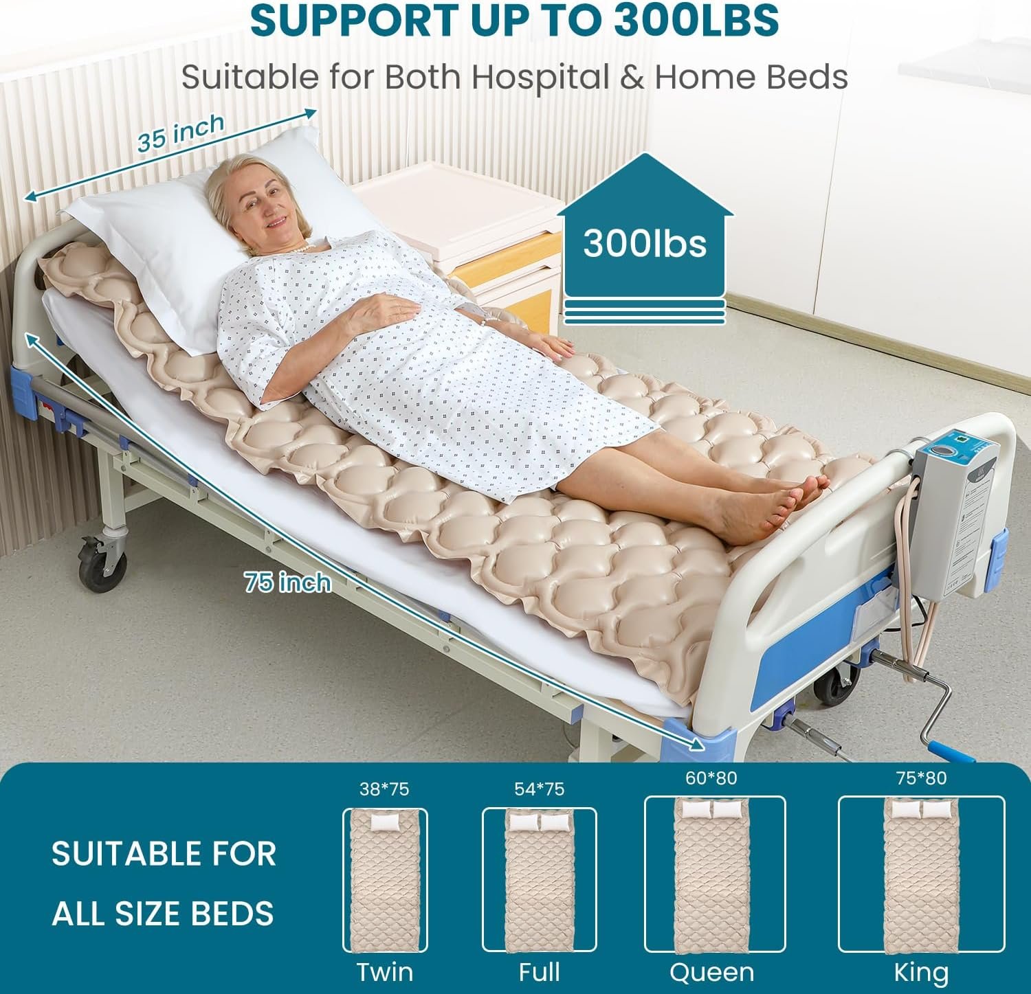 KEKOY Alternating Air Pressure Mattress Pad for Bed Sore Prevention | 130 Air Cells with Adjustable Quiet Pump, Waterproof Mattress Topper for Elderly, Bedridden Patients, Home and Hospital Care - Image 6