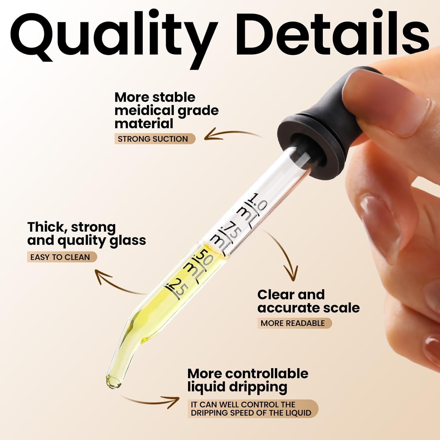 Teenitor 10pcs Glass Eye Dropper 8pcs Glass Pipettes Dropper and 2pcs Cleaning Tool, Droppers for Oils Bent and Straight Tips, 1ml Dropper for Liquid Essential Oils, Ear, Eye, Craft, Measuring - Image 3