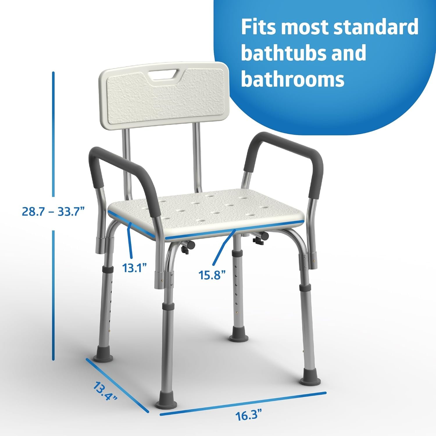 Medline Shower Chair with Backrest and Padded Armrests - 350 lb. capacity, Bath Bench, Seat, Stool for Independent Adult, Seniors, Elderly & Disabled Patients - Image 3