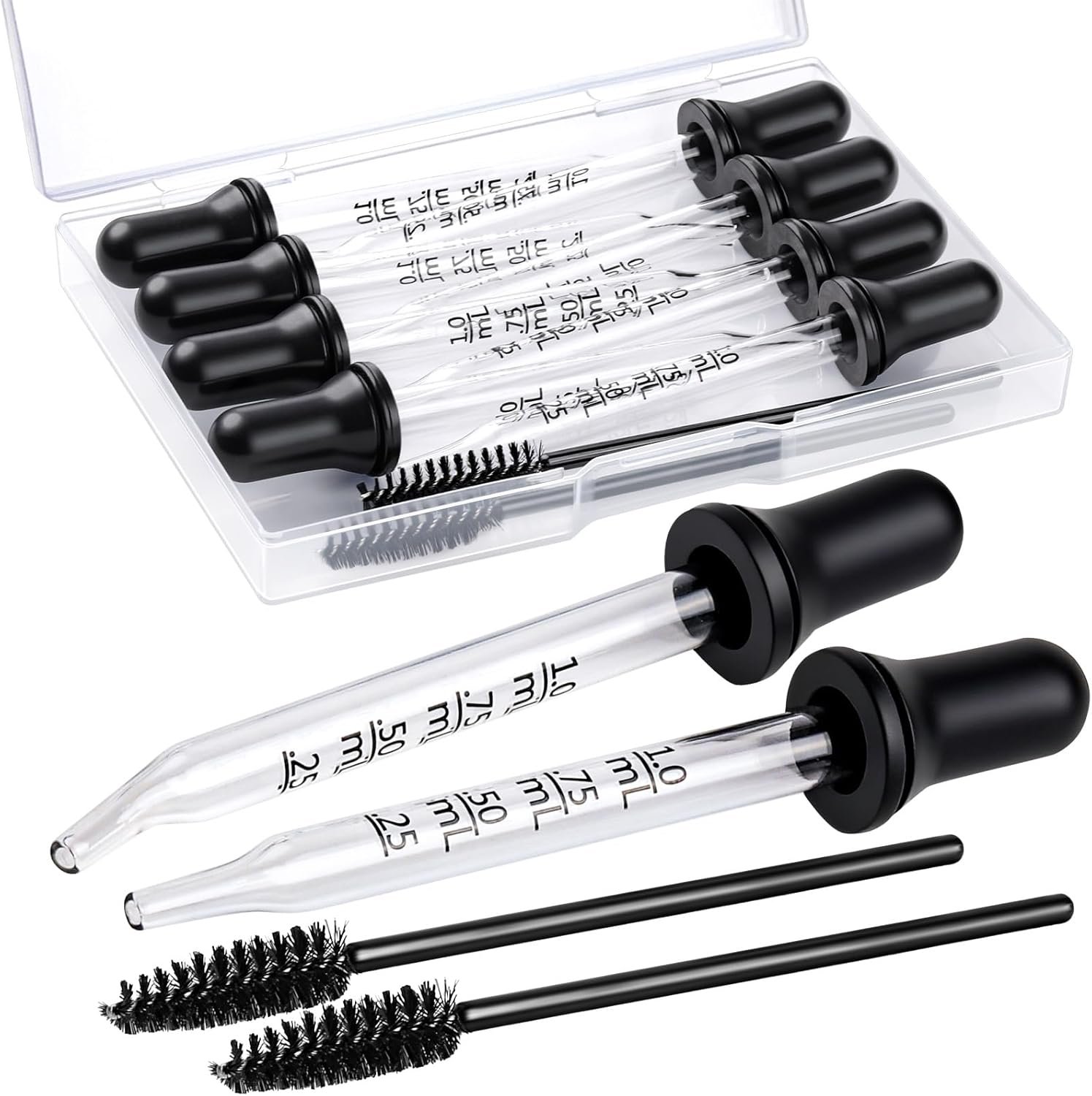 Teenitor 10pcs Glass Eye Dropper 8pcs Glass Pipettes Dropper and 2pcs Cleaning Tool, Droppers for Oils Bent and Straight Tips, 1ml Dropper for Liquid Essential Oils, Ear, Eye, Craft, Measuring
