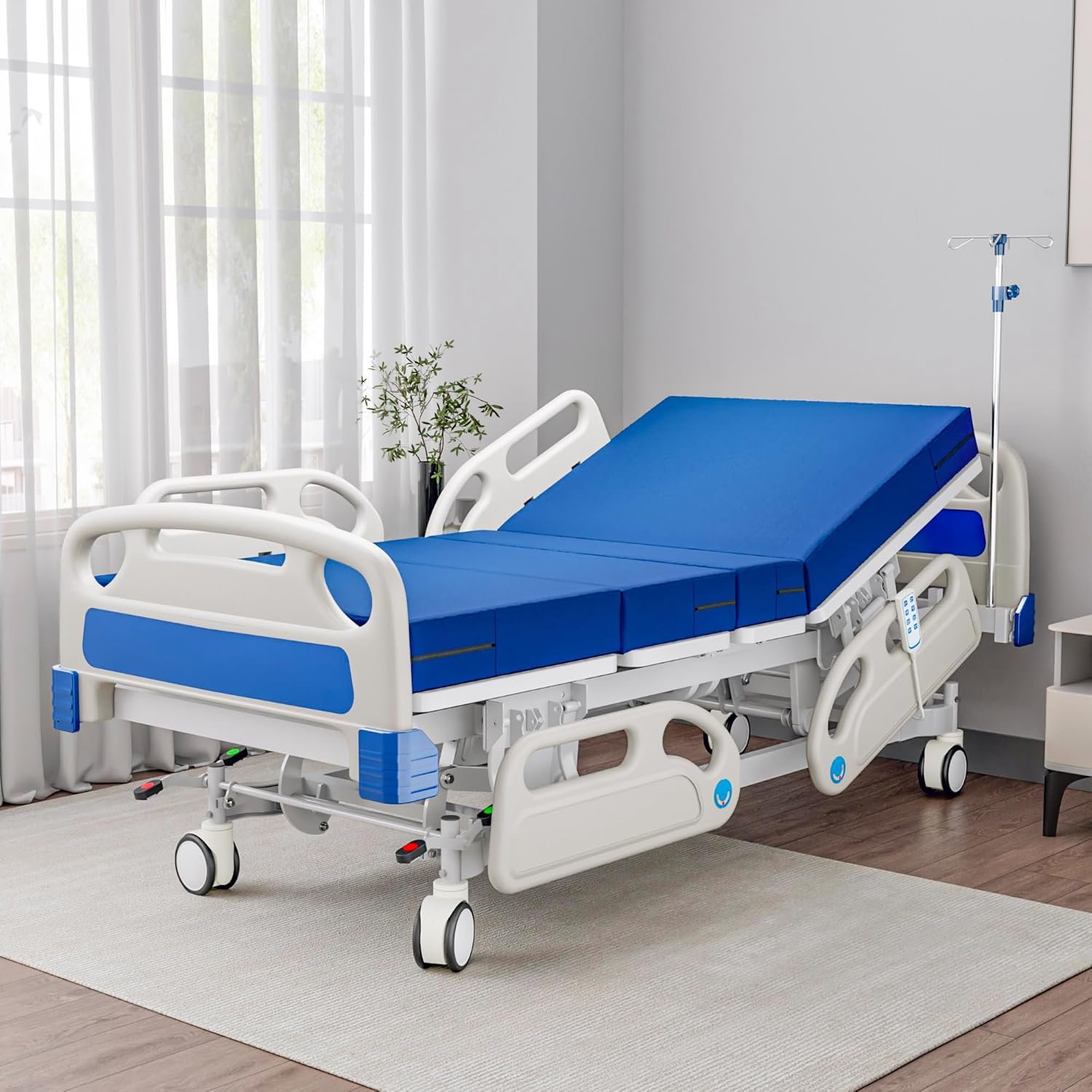 Premium Full Electric Hospital Bed for Home Use, 5 Function Medical Bed with 4.7” Foam Mattress, Height Adjustable, Central Locking System, Includes Sheets (2X) - Image 9