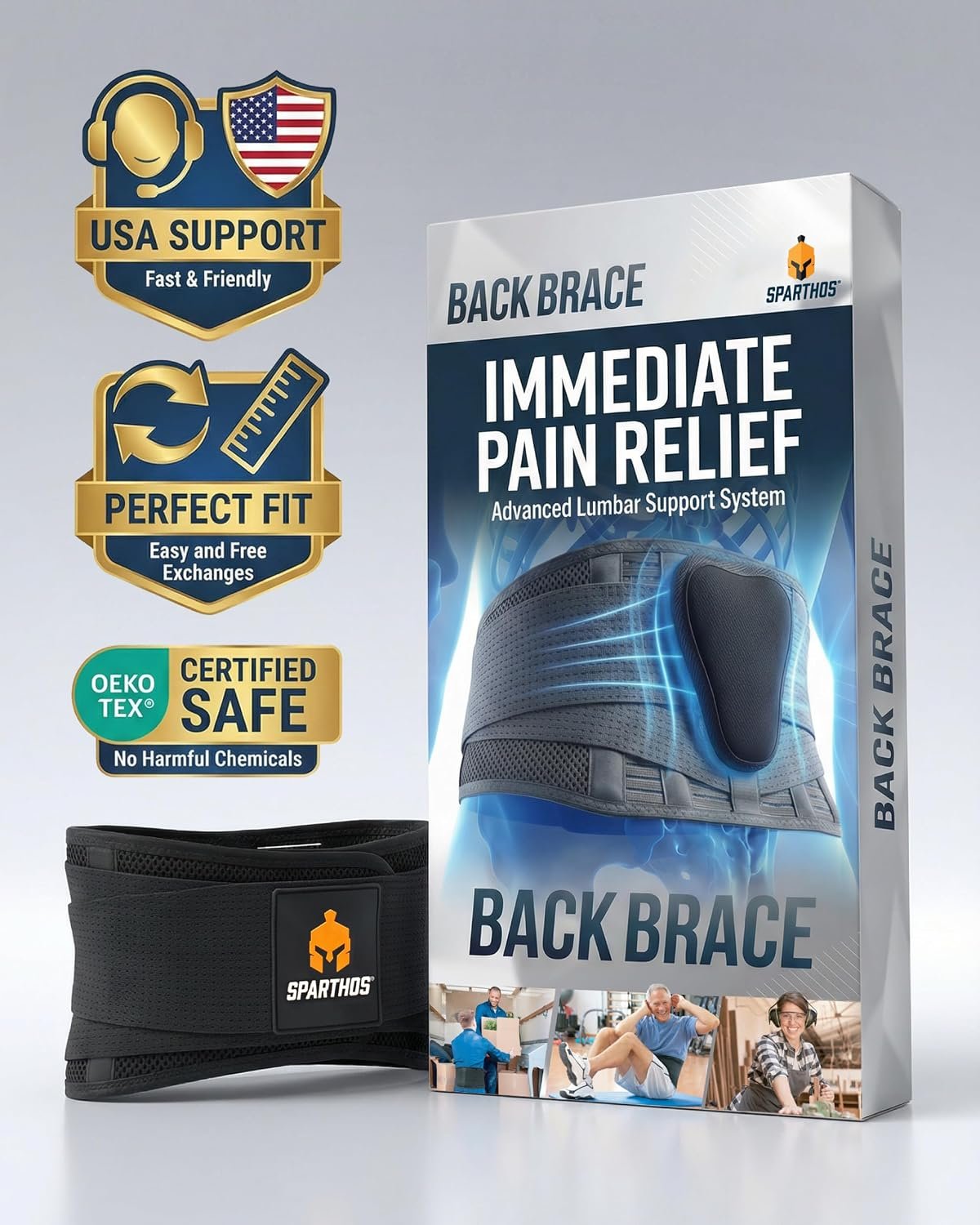 Sparthos Back Brace for Women & Men, Sciatica, Lower Back Pain - Black-L | Herniated Disc & Scoliosis Pain Relief, Adjustable Back Support Belt, Lumbar Pad, Breathable Mesh for Work & Heavy Lifting - Image 8