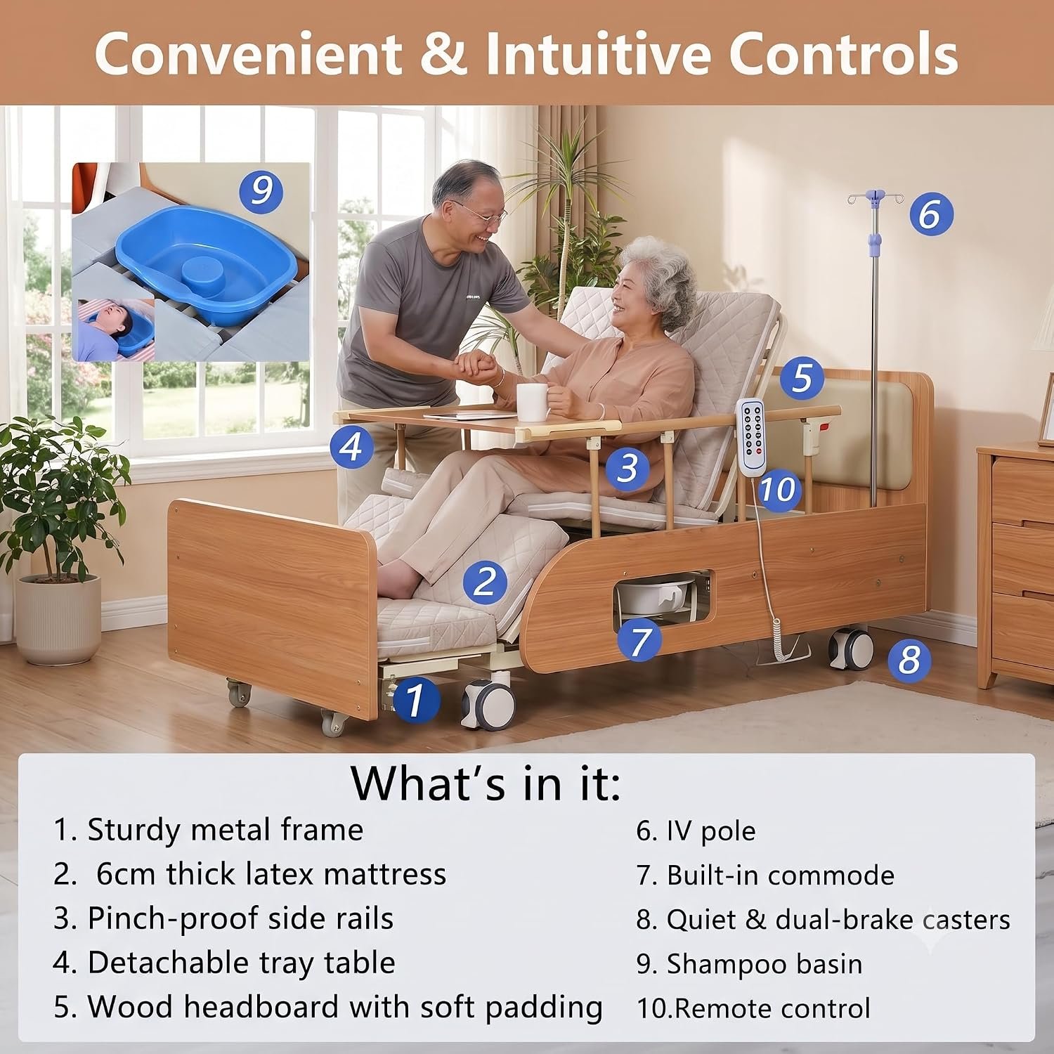 Extra Wide Full Electric Adjustable Hospital Beds for Home Nursinghome Use | Ultra Wide Medical Bed with Mattress , Built in Toilet, Adjustable Height & lateral tilting for Elderly Seniors Disabled - Image 7