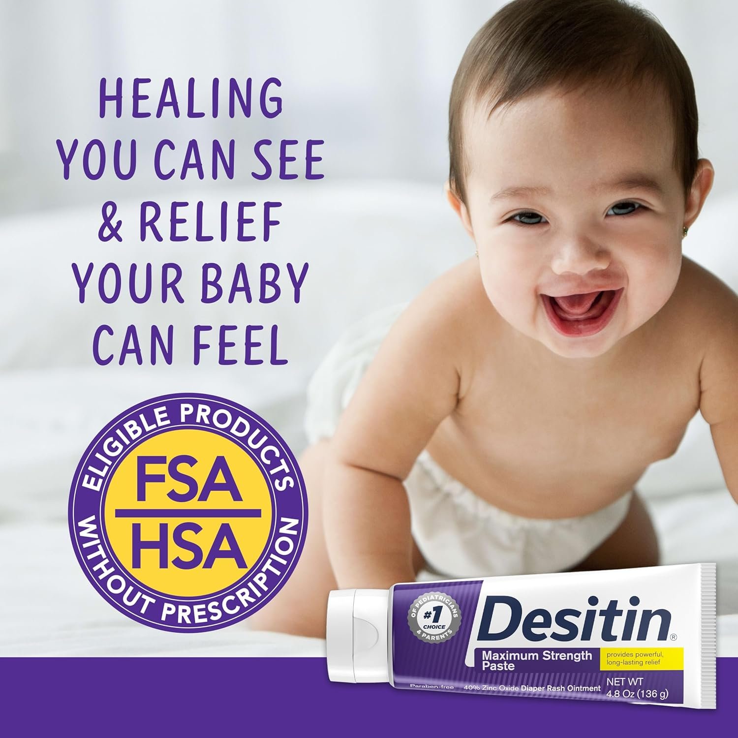 Desitin Maximum Strength Paste, 40% Zinc Oxide Paste, Diaper Rash Healing Ointment for Immediate Relief, Dermatologist Pediatrician Tested, Helps Heal Diaper Rash, Protects Up to 12 Hours, 4.8 Oz Tube - Image 5