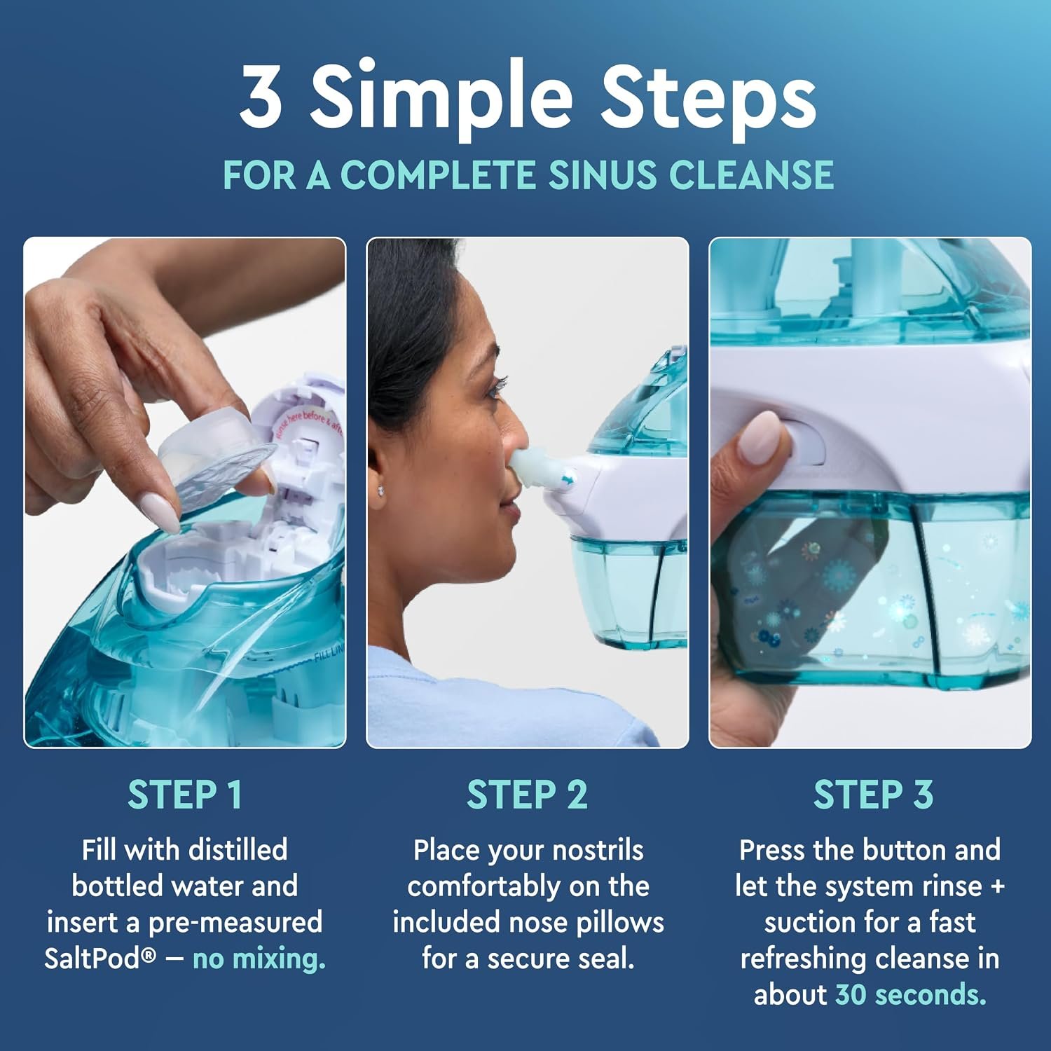 NAVAGE® Starter Bundle: Nose Cleaner, 30 SaltPods, Congestion Relief | Complete Sinus Care Kit: Powered Nasal Irrigation System w/ 30 Pre-Measured SaltPods for Clinically Proven Benefits - Image 6