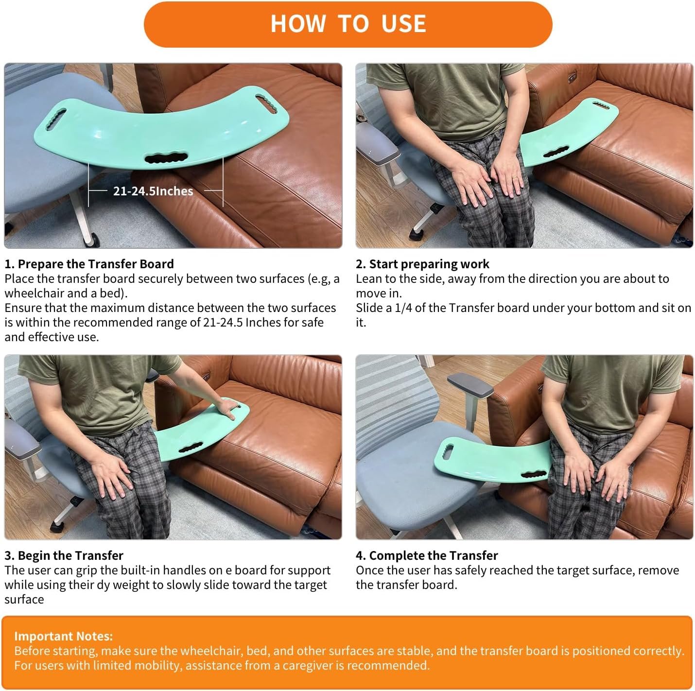 Transfer Board and Slide Board for transferring, Sliding Board Transfer to Wheelchair ,Patient Transfer ,Transfer Boards from Wheelchair to Car, Toilet, Tub, Slide Sheet, (Patented Product) - Image 8